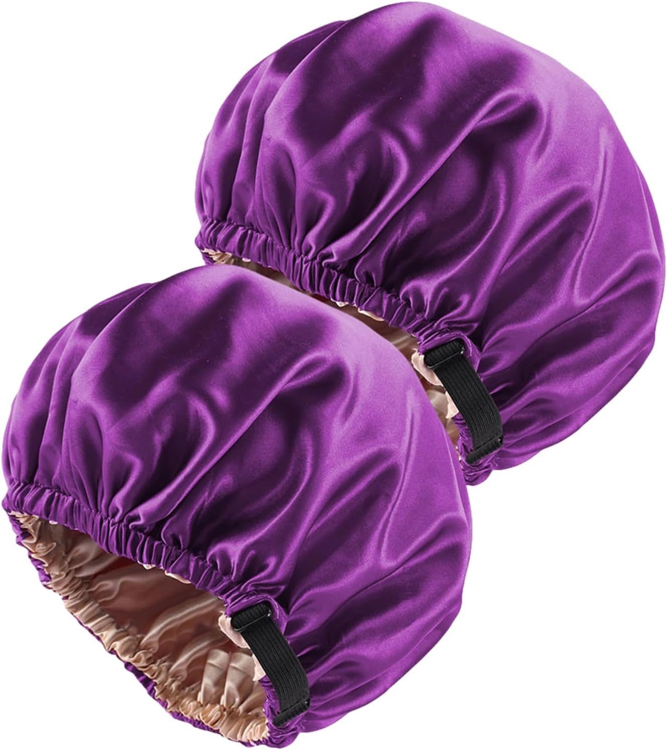 2PCS Silk Bonnet for Sleeping - Double Layer Satin Hair Wrap with Adjustable Elastic Band for Women (Dark Purple, One Size)