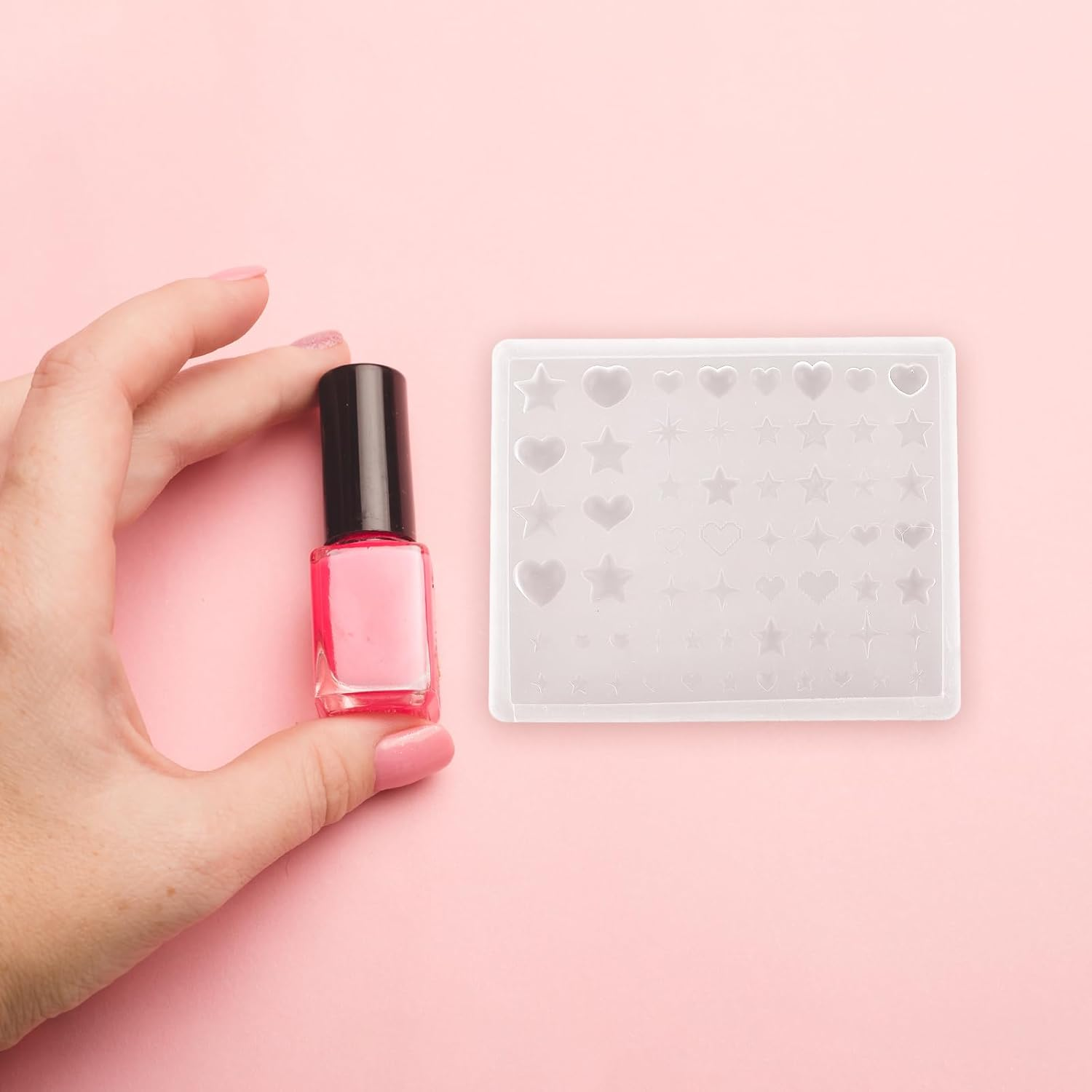 2Pcs Nail Charms Silicone Molds - Nail Art Mold Heart 3D Stars Carving Mould Stencils DIY Charms Supplies for Women Manicure Design Decoration image number 3