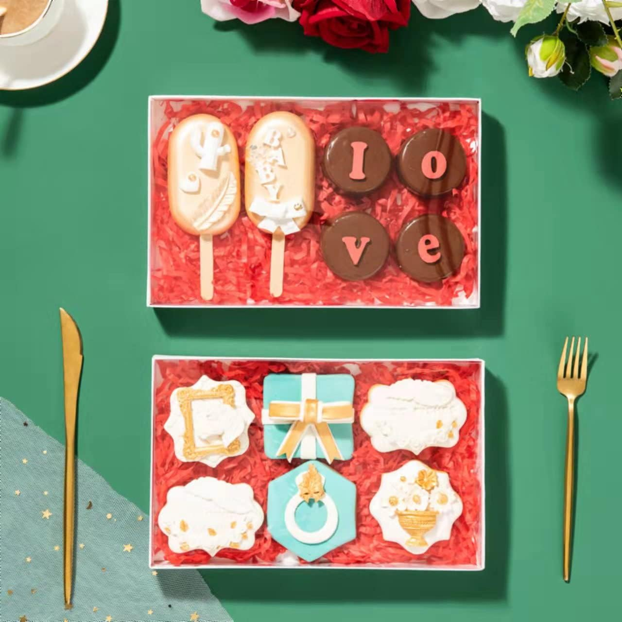 Romanticbaking 10Pack 9 1/2" X 6" X 1 1/4" Inch Clear Cookies & Cakesicle Boxes with Window - Perfect for Macarons & Chocolate Covered Pretzel Rods - 10, White image number 5