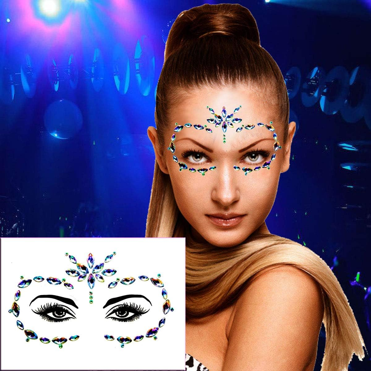 6Sets Festival Face Jewels Stickers Body Jewels Stickers Glitter Rave Face Gems Rhinestones &ndash; Eye Body Gems | Rhinestone Stickers | Body Glitter Festival Rave & Party Accessories Colorful