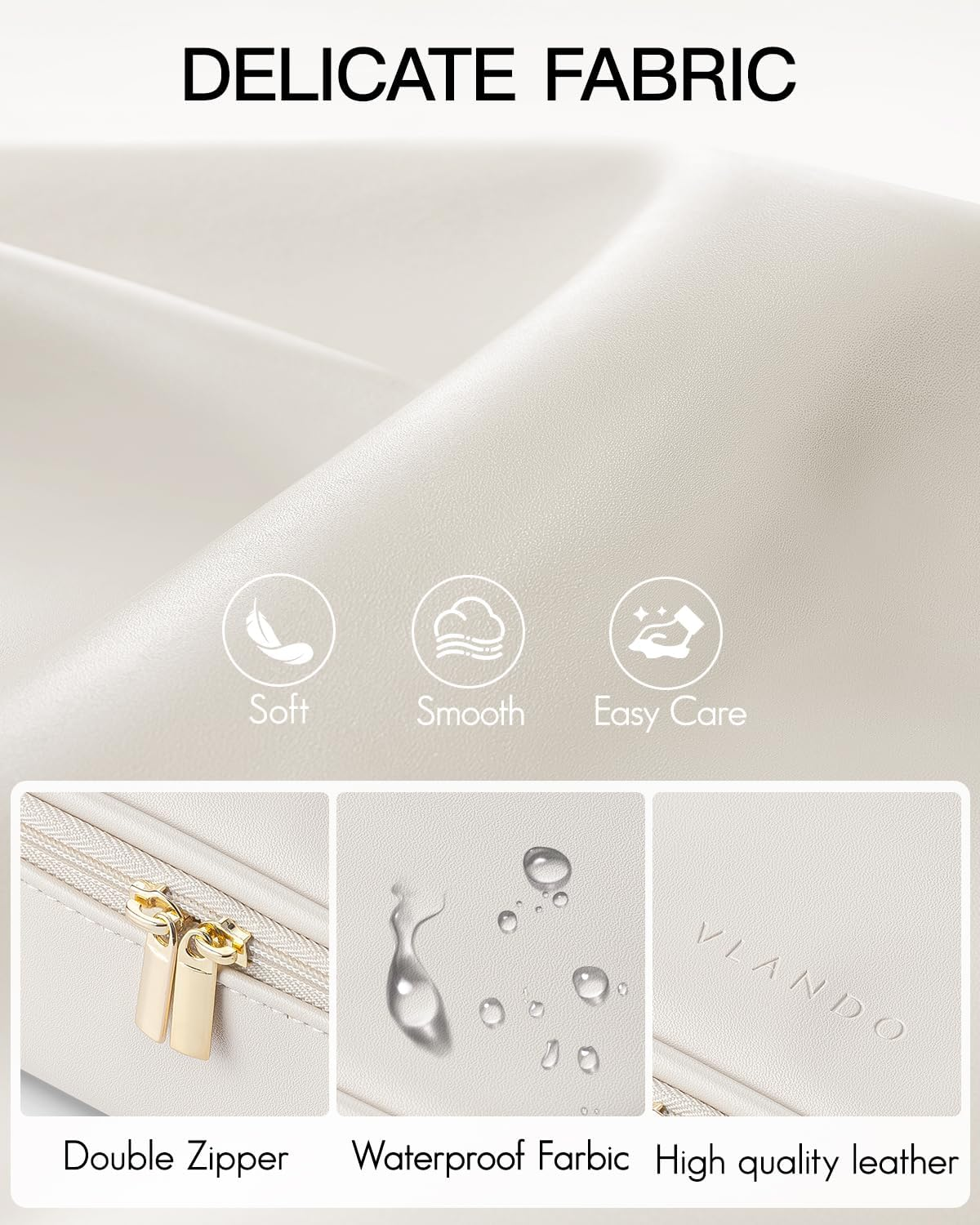 Vlando Travel Makeup Bag, Small Travel Beauty Bag Cosmetic Bag for Women Portable Makeup Organizer Case Bag Makeup Brush Organizer Pouch-White, Pillow White-Large image number 2