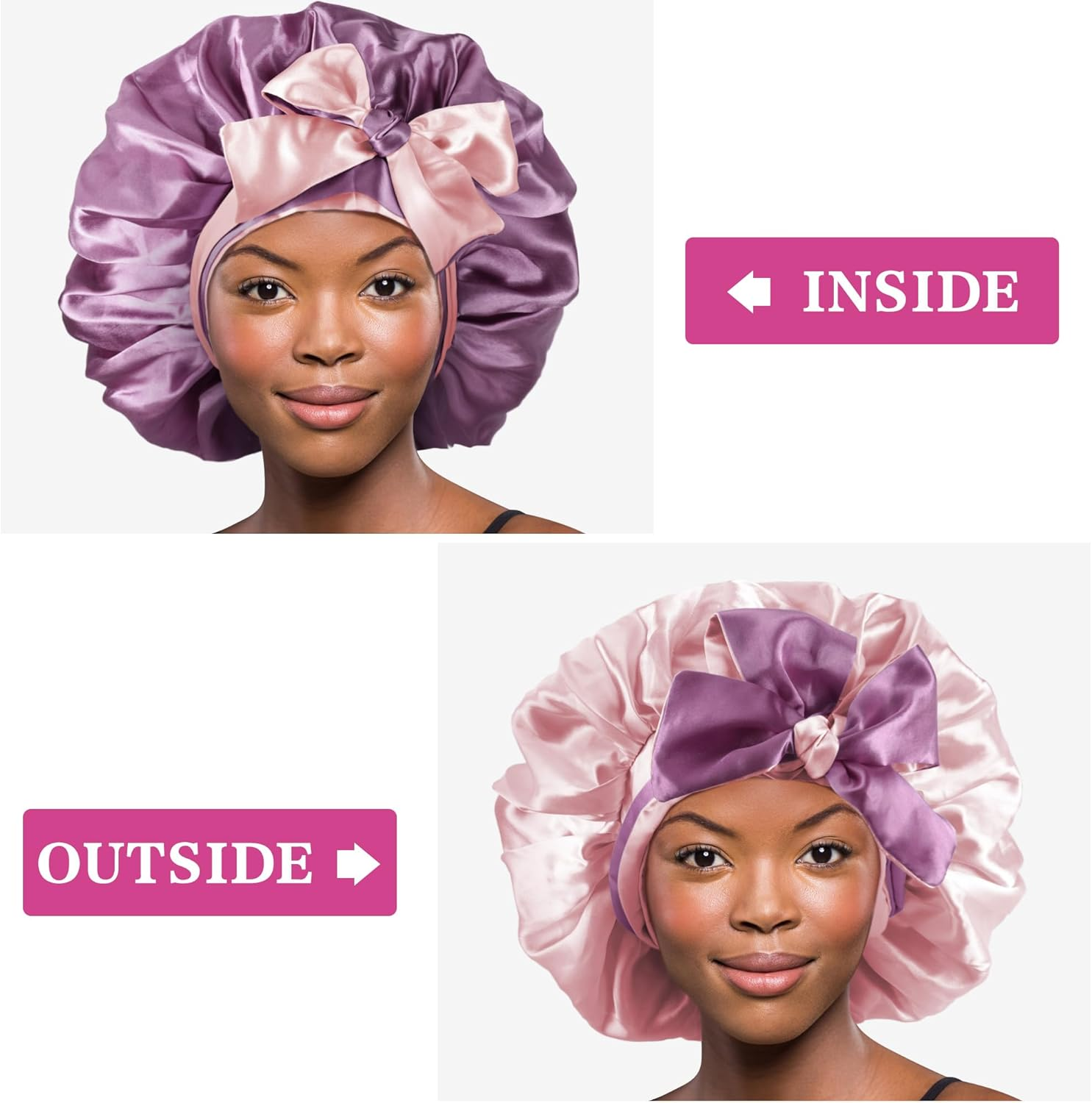 Silk Satin Bonnet - Silk Hair Wrap for Sleeping,Satin Bonnet for Curly Hair Sleep Cap Large Double Sided Reversible Hair Bonnet with Tie Band