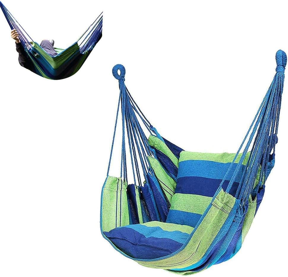 Hammock Chair Swing, 200Kg Capacity Hanging Rope Chair for Indoor & Outdoor, Sturdy Cotton Weave, Perfect for Bedroom, Patio, Porch, and Garden