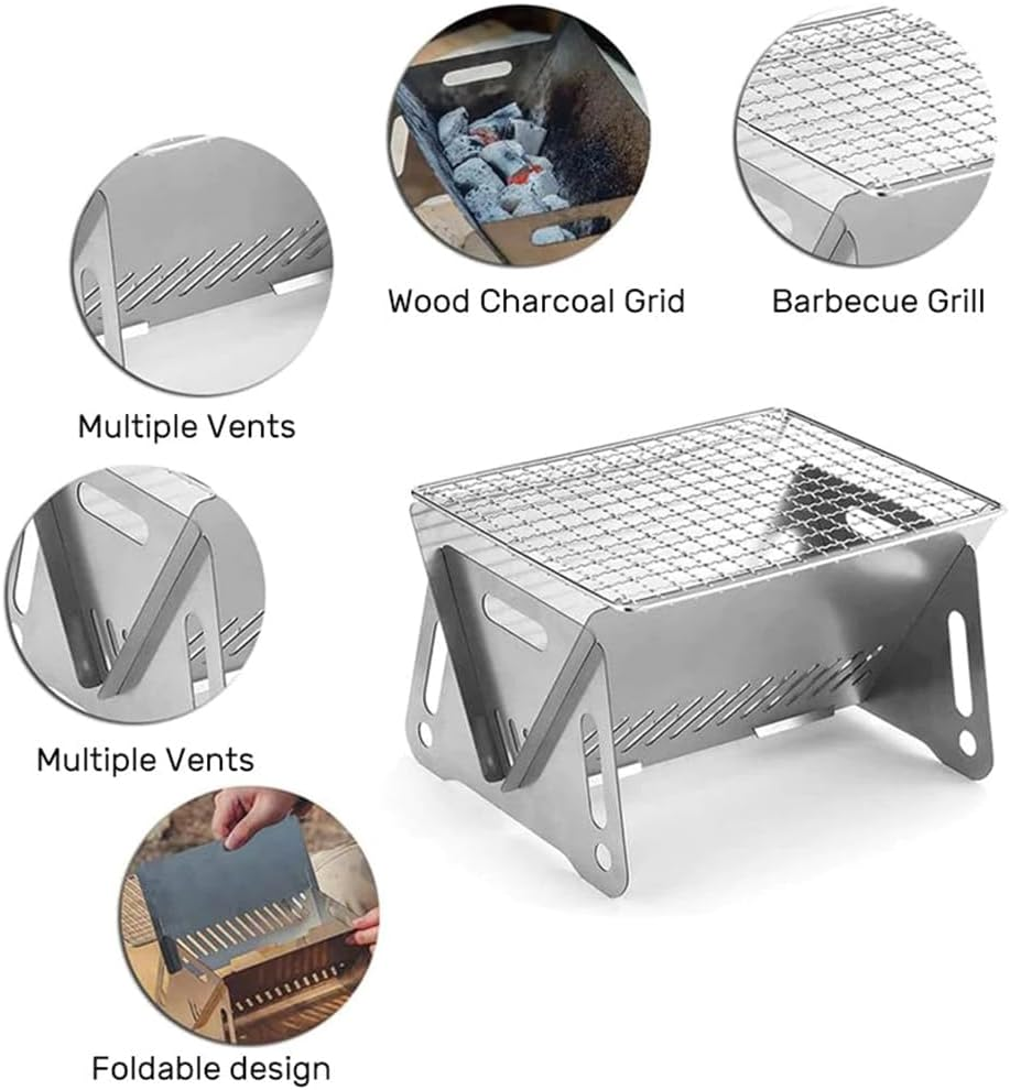 QUMOX Stainless Steel Portable Charcoal BBQ Grill with Ventilation Holes, Easy to Store, Perfect for Camping, Picnics, Beaches image number 2