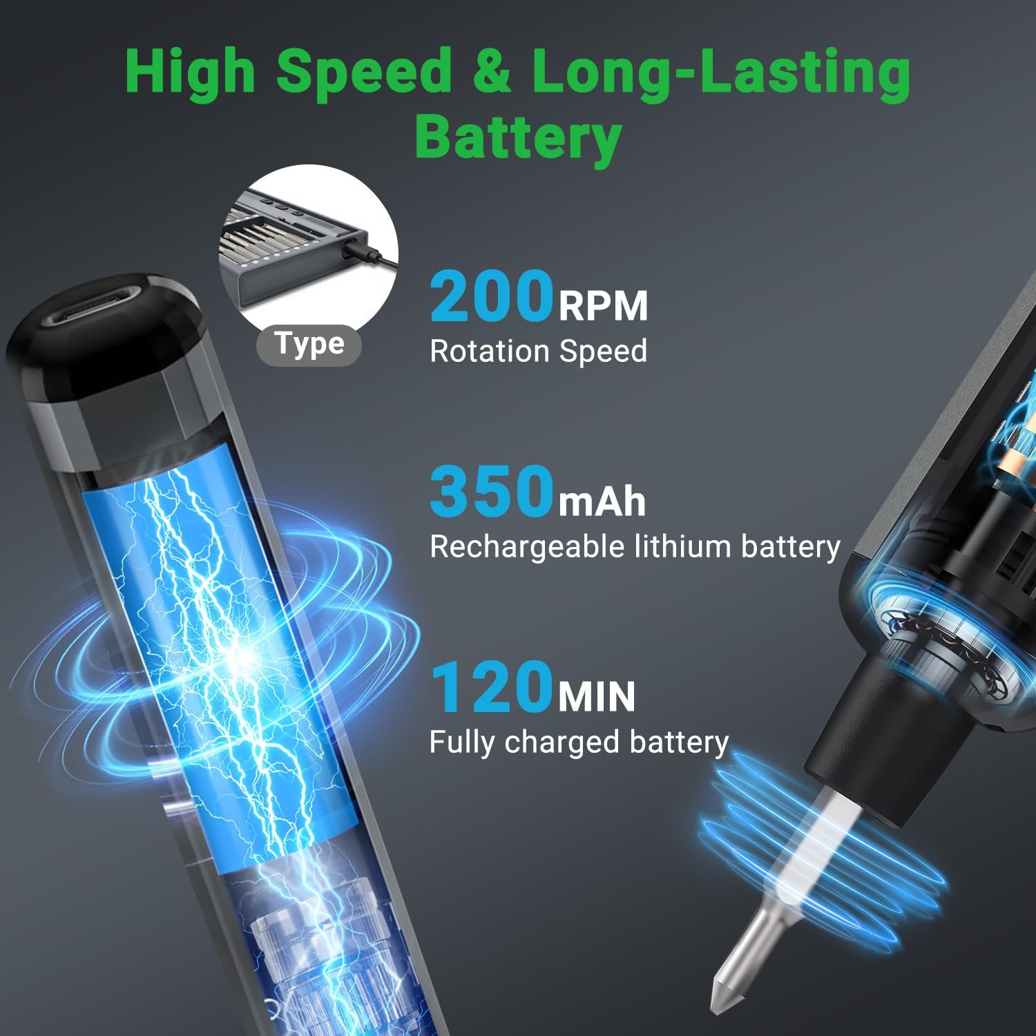 Mini Electric Screwdriver Set,70 in 1 Precision Screwdriver Set,5 Torque Settings, 64 S2 Magnetic Bits, 4 LED Lights, Grey, Cordless, Battery Powered image number 4