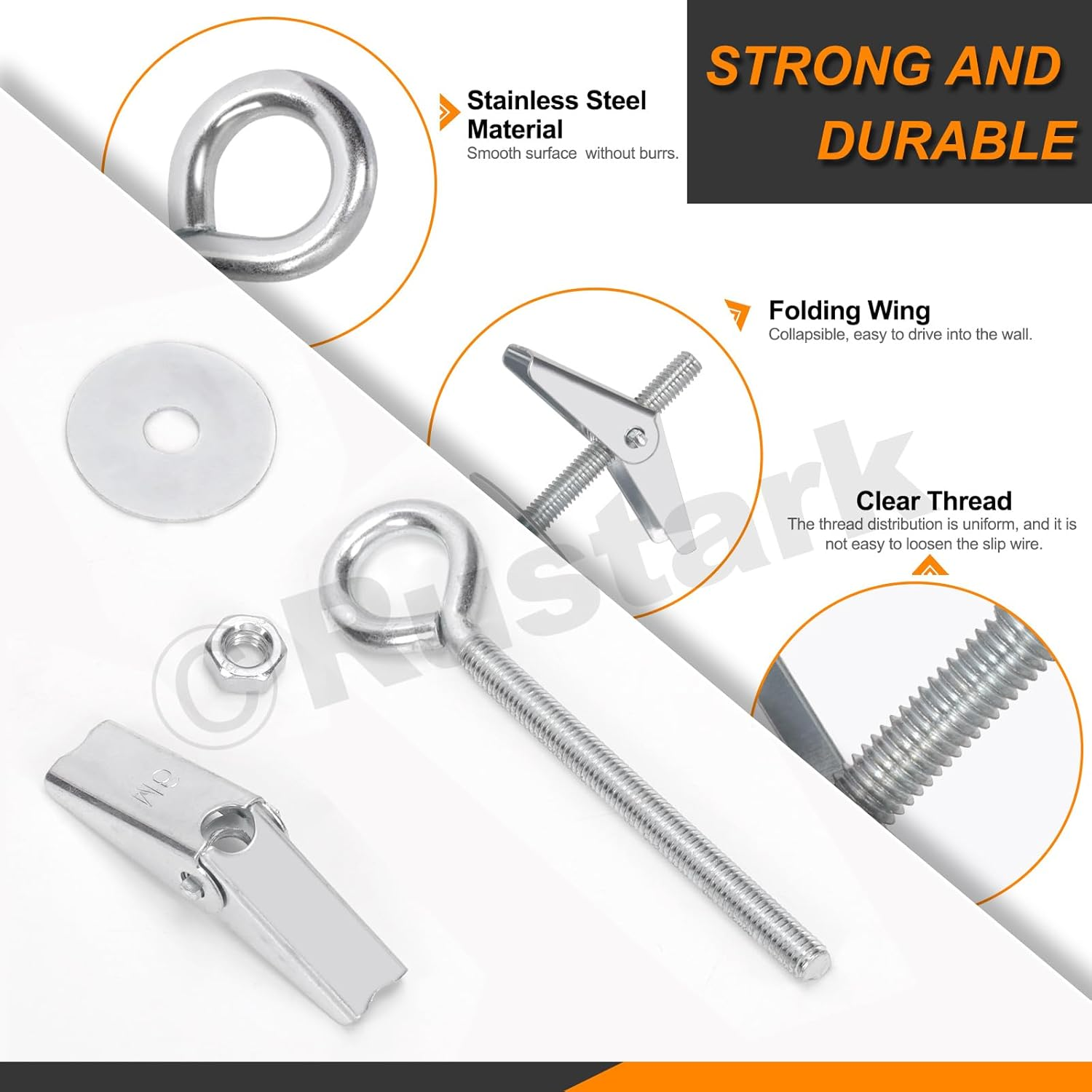 30Pcs M4 M6 Toggle Bolts Assortment Kit Toggle Anchors Spring Toggle Wing Bolts Heavy Duty Eye Bolt and Ceiling Hooks Butterfly Toggle Anchors for Drywall Hanging Plants image number 1