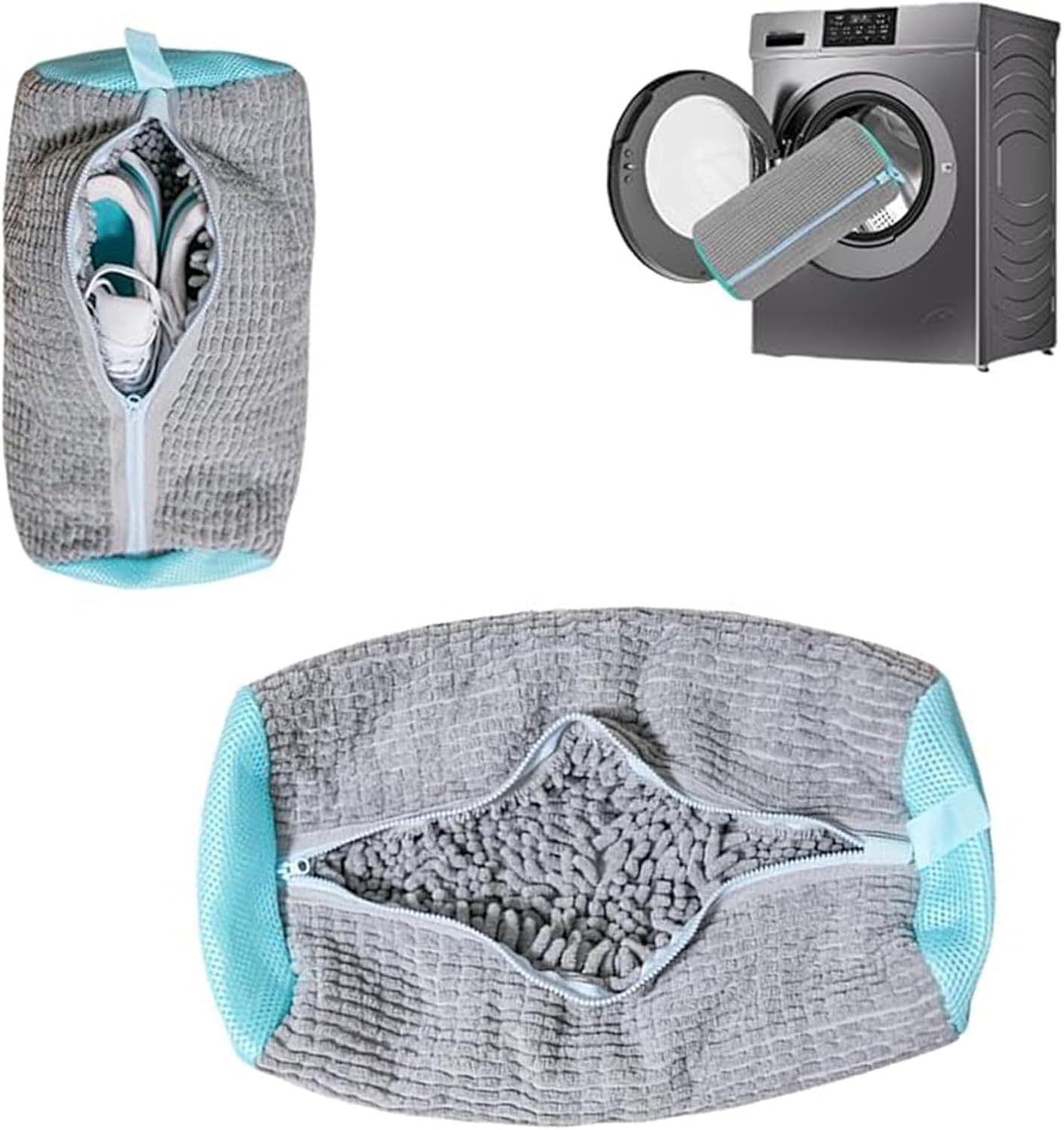 Shoe Washing Bags for Washing Machine &ndash; 2 Pack Reusable Mesh Laundry Bags for Sneakers, Boots & Tennis Shoes &ndash; Durable 360&deg; Wrap Shoe Cleaner Bag for Washer & Dryer &ndash; Grey image number 2