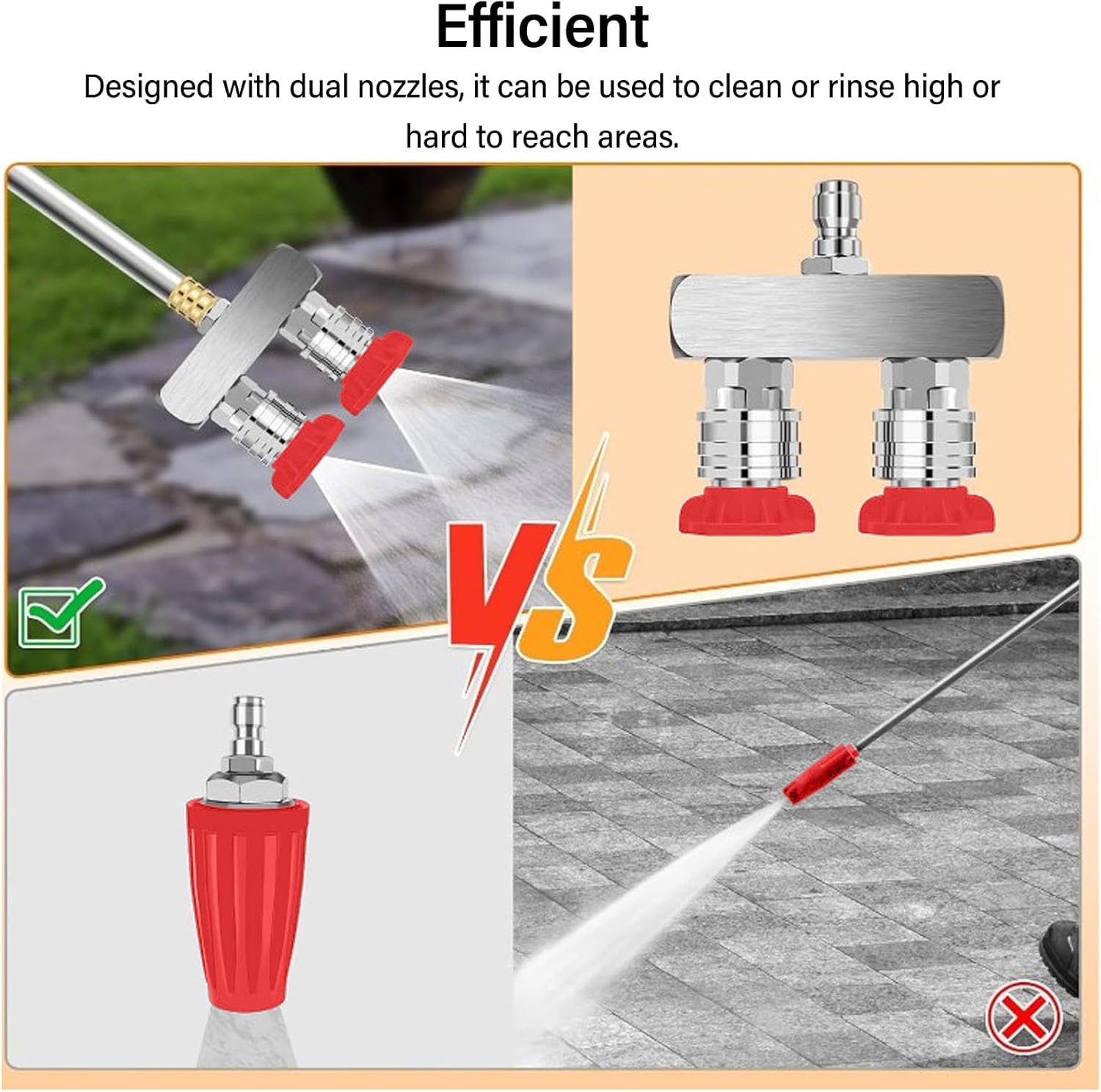 Pressure Washer Tips, Dual Nozzle Turbo Nozzle, 2 in 1 Power Washer Nozzle Tip with 1/4 Quick Connect 2 Color Nozzle, for Accessory image number 4