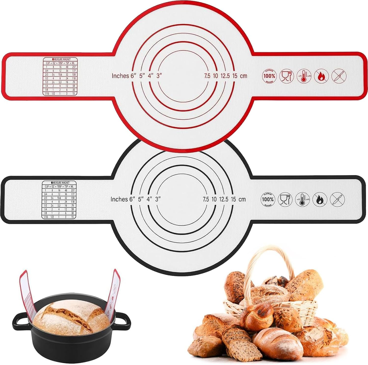 Silicone Bread Sling for Dutch Oven, 2 PCS Non-Stick & Easy Clean Reusable Silicone Bread Baking Mats with Long Handles, Easy to Transfer Sourdough Bread