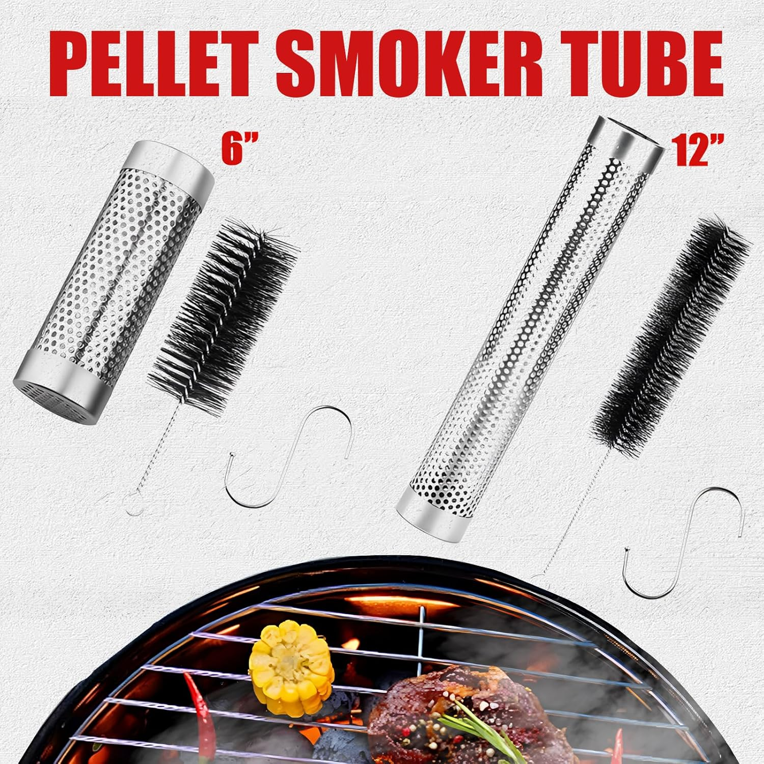 Smoke Tube for Pellet Grill, 5 Hours of Billowing Smoke, Stainless Steel Pellet Smoker Tube for All Grill or Smoker, Hot or Cold Smoking (Round-6 Inch) - Round-6 Inch-2 Pcs image number 2