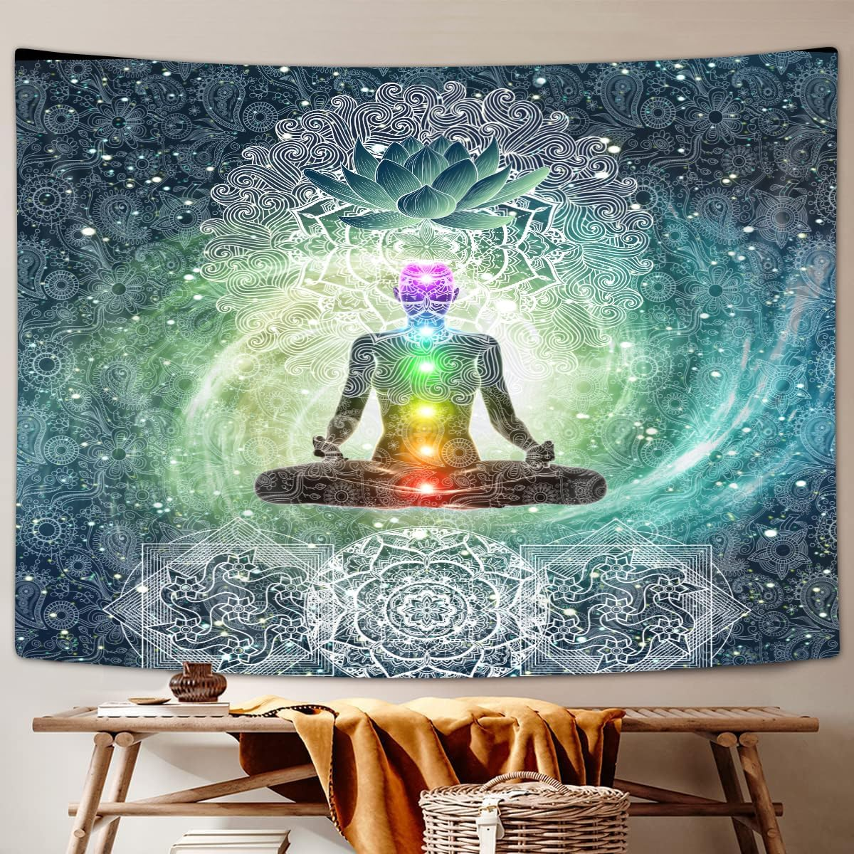 Meditation Tapestry, Yoga Decor Small Tapestry Wall Hanging for Bedroom, Lotus Tapestries Poster Beach Blanket College Dorm Home (60W X 40H) image number 1