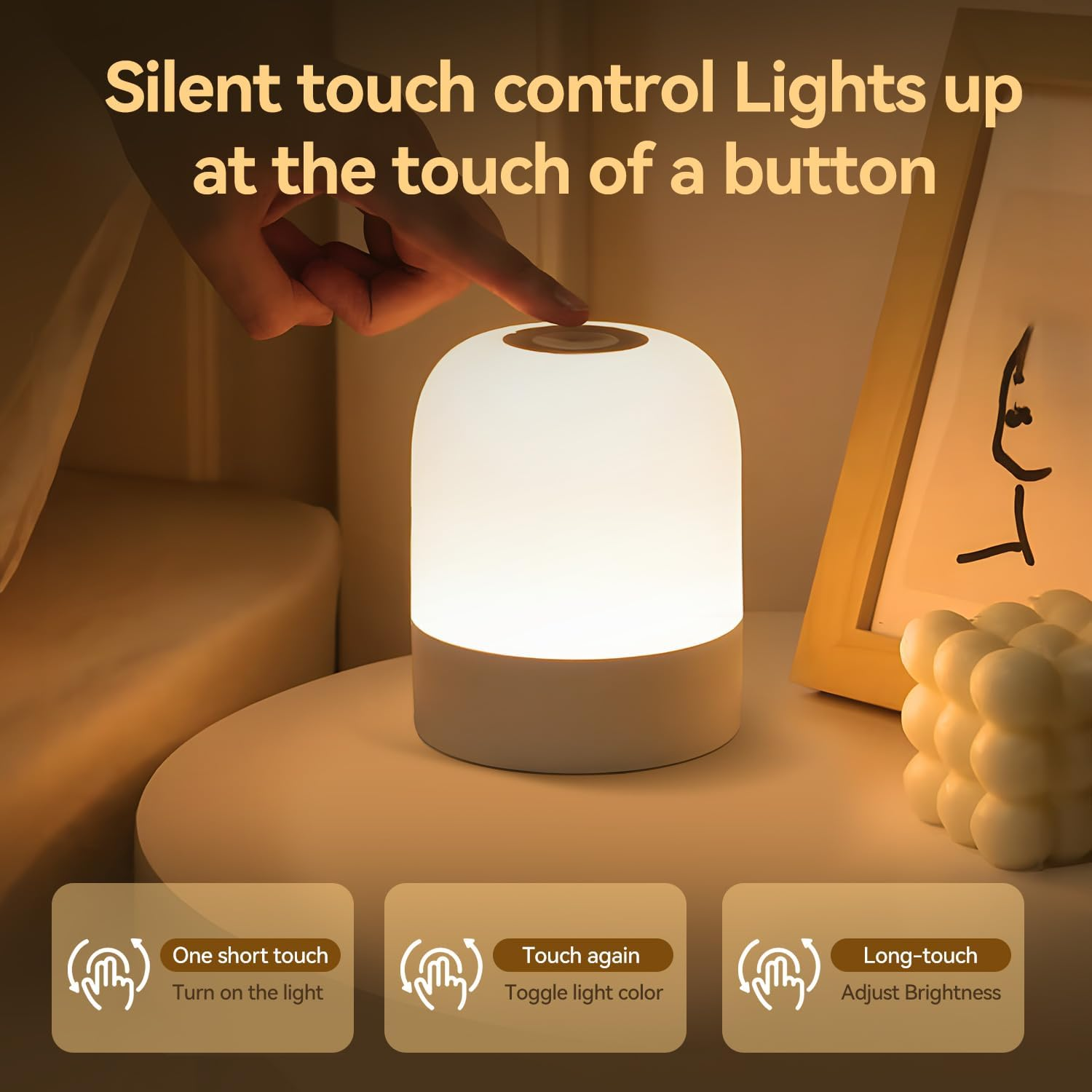 Baby Night Light for Kids 3 Lighting Modes Touch Light USB Rechargeable Lamp Portable Light for Bedroom image number 1