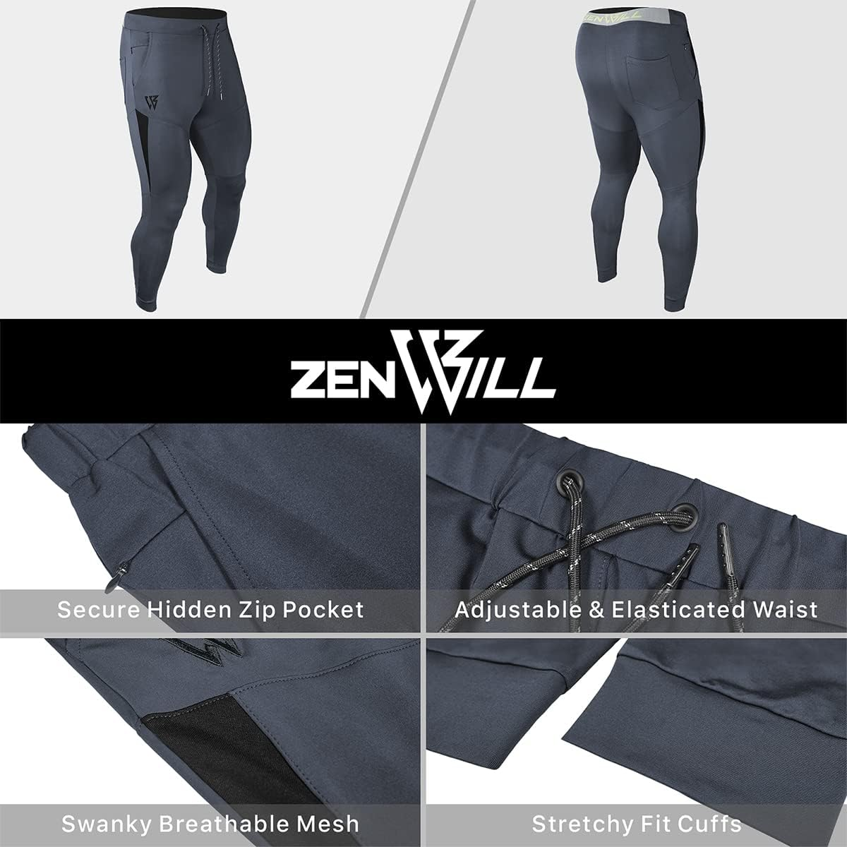 ZENWILL Men'S Lightweight Gym Track Pants,Mens Casual Athletic Workout Joggers Sweatpants with Zip Pockets image number 2