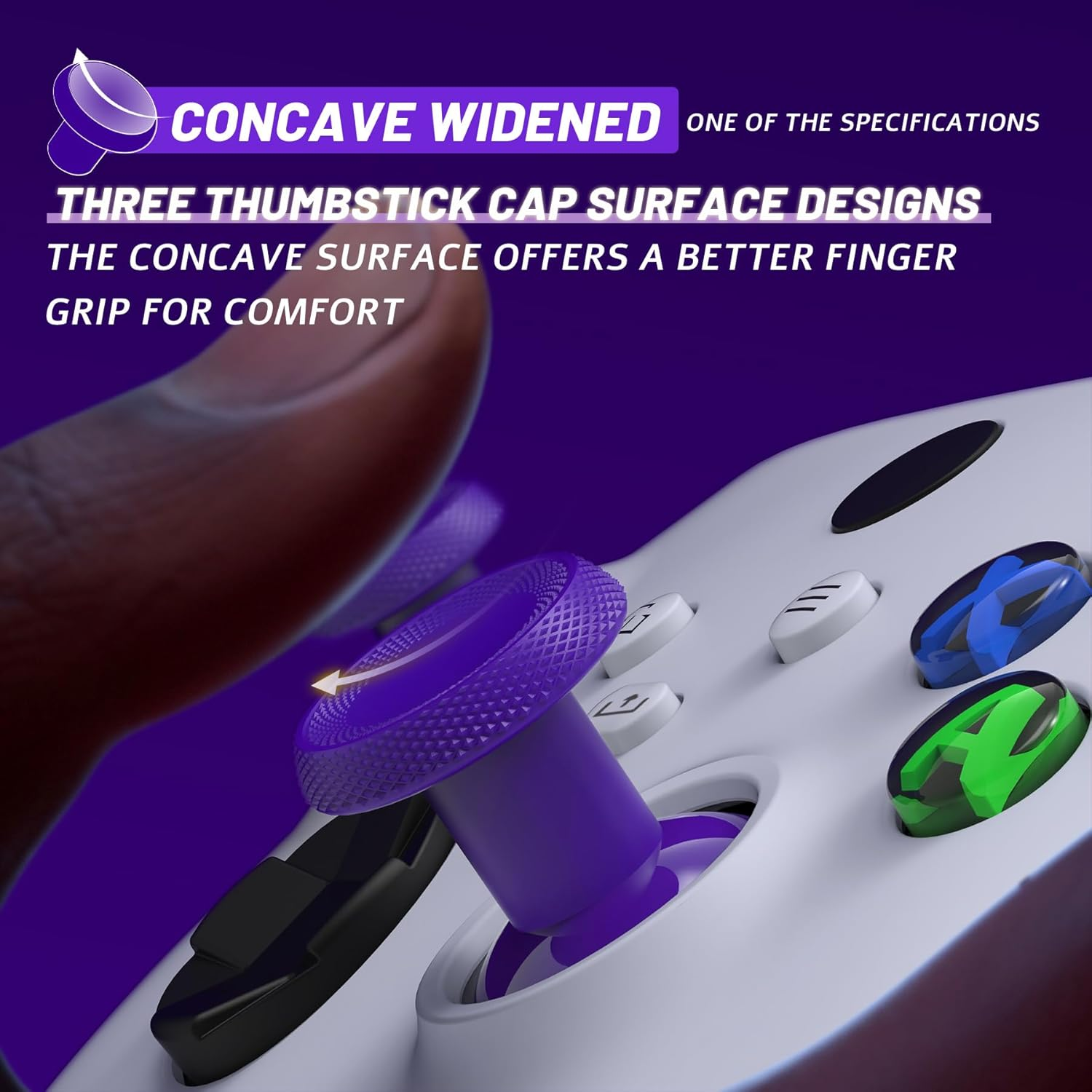 Extremerate Thumbsgear V3 Interchangeable Thumbsticks for Xbox Core Controller, 4 Height Adjustable Convex and Concave Grip Joysticks for Xbox One S/X/Elite, for Nintendo Switch Pro Controller -Purple