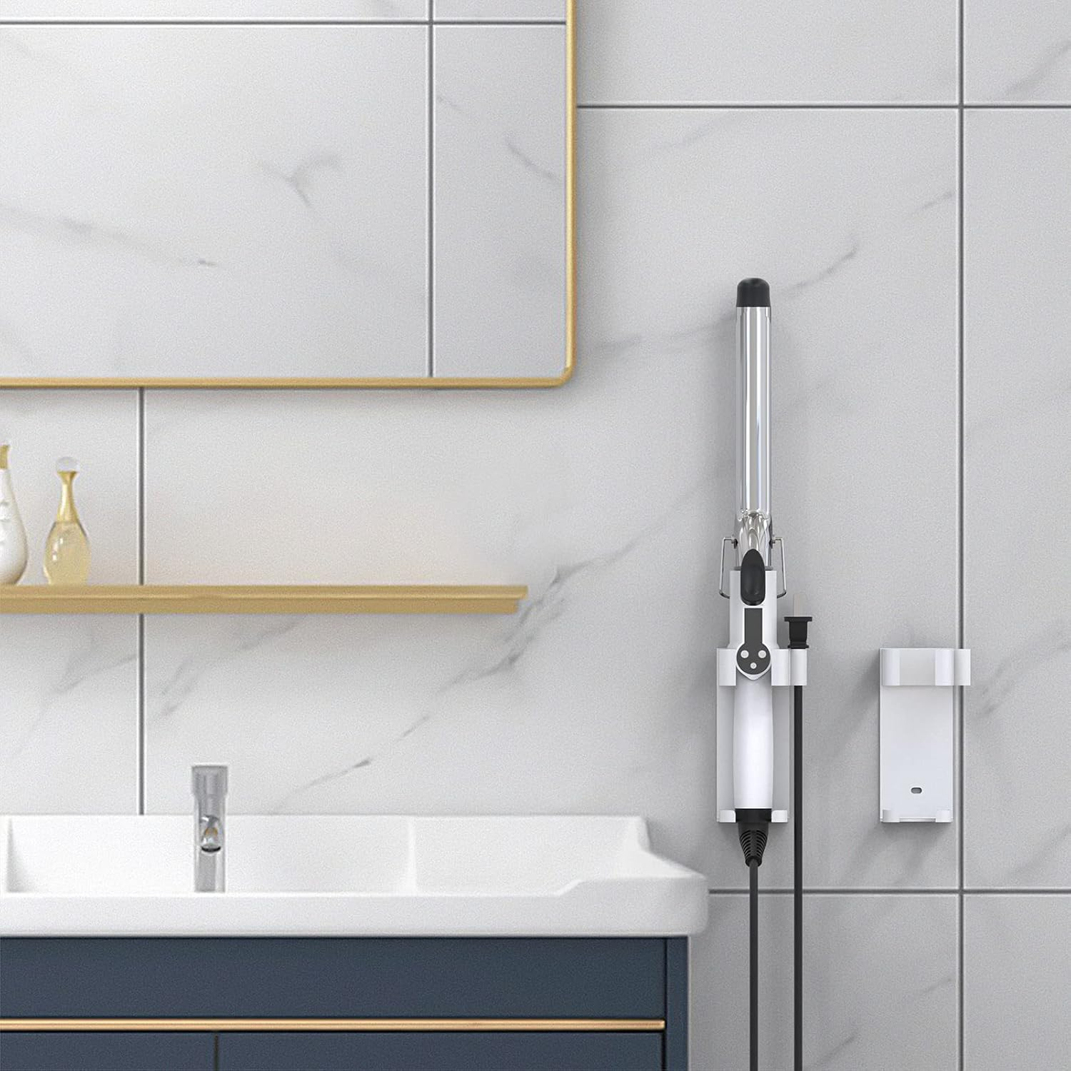 2 Pack Hair Tool Organizer Wall Mount, Adhesive Holder for Curling Iron, Flat Iron, Straightener, Damage-Free Bathroom Vanity Storage with Cord Wrap (White) image number 4