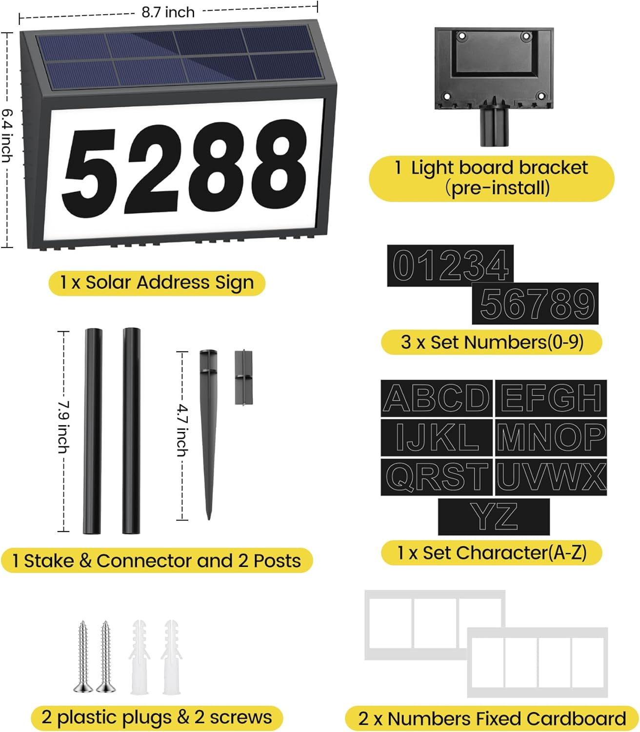 GEAGMAGC Solar House Numbers for outside Light Up, LED Illuminated Home Number Address Sign Plaque Waterproof for Yard, Wall-Mounted or Floor-Plugged- Black, 8.7 &times; 6.4 Inch image number 2
