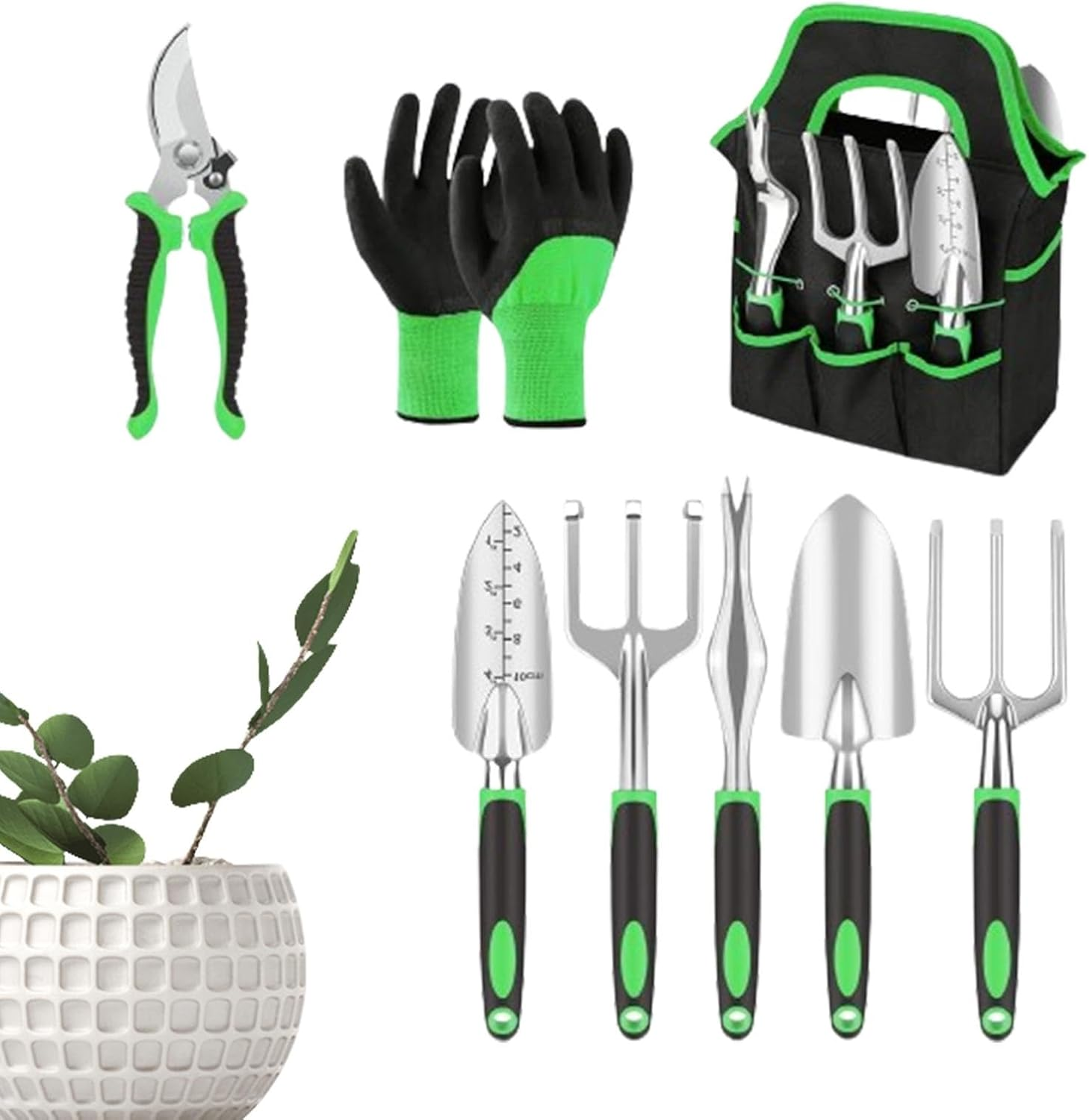 Garden Tools with Bag | Portable Gardening Supplies Hand Tools for Outdoor | 18X Hand Pruning Tools with Storage Bag, Garden Tools with Rubber Handle for Gardening image number 4