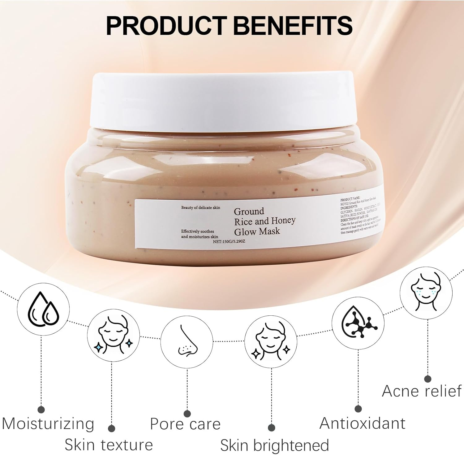 Ground Rice and Honey Glow Mask Exfoliating Mask,Moisturizing, Smooth Skin, Improve Facial Radiance, Pore Care Rice Masks for All Skin Types