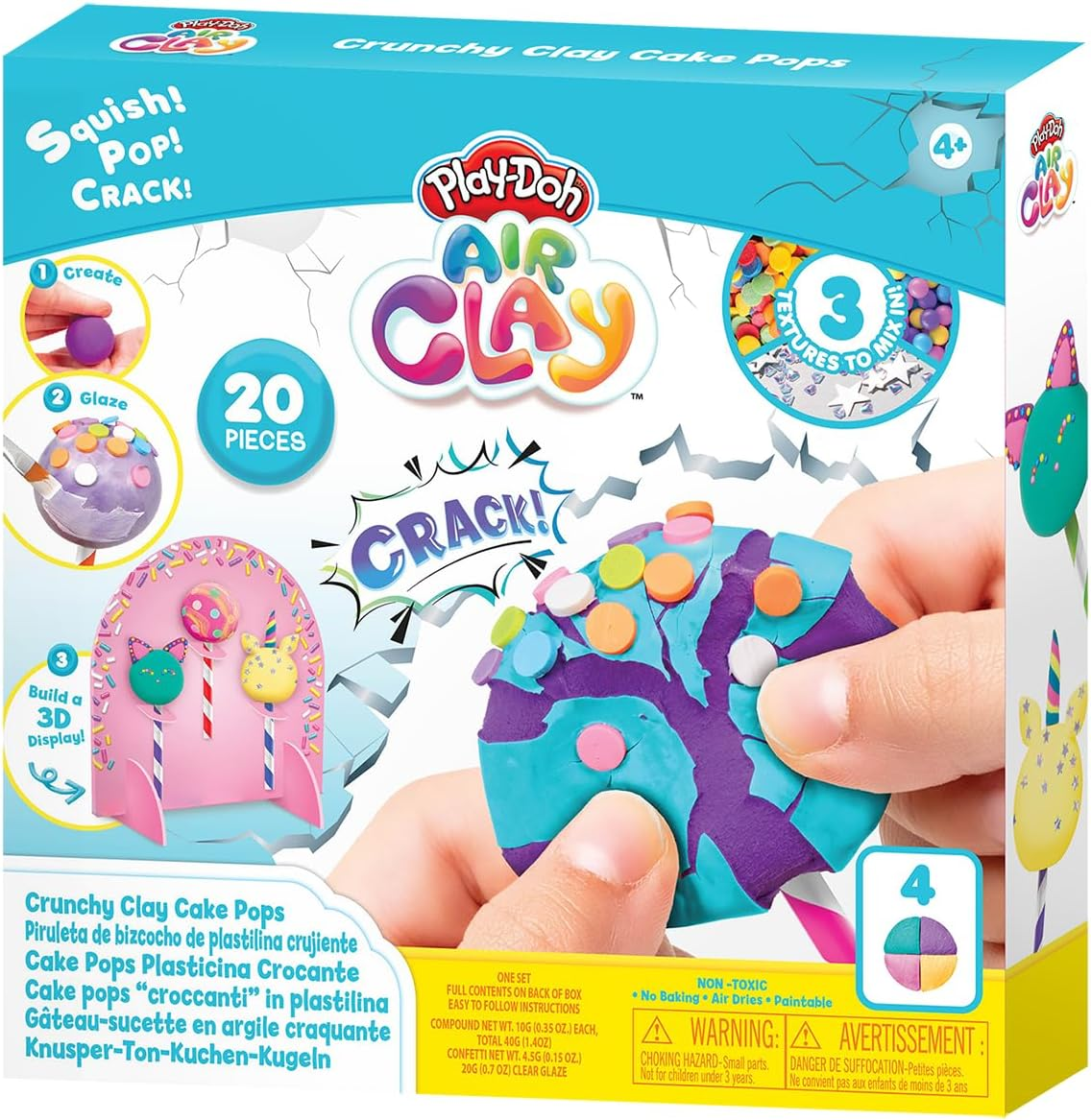 Play-Doh Air Clay, Crunchy Clay Cake Pops - Sensory and Educational - 3D Display - 20 Piece image number 4
