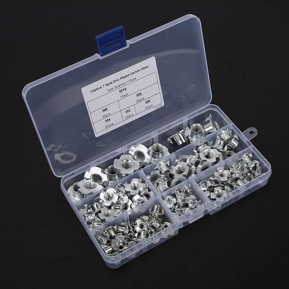 110Pcs Durable T-Nut, Stainless Steel Galvanized T Nuts Rivet Nut, for M5M4M3 M10M8M6 Assortment Kit 1 Box image number 1