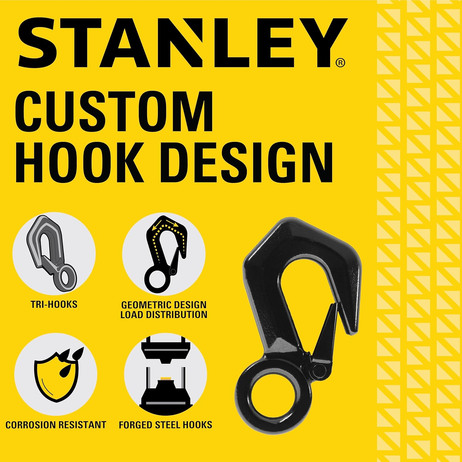STANLEY &lrm;S1053 Black/Yellow 2" X 30' Heavy-Duty Tow Strap with Black Forged Steel Hooks - 3,000 Safe Working Load / 9,000 Lb Break Strength image number 6