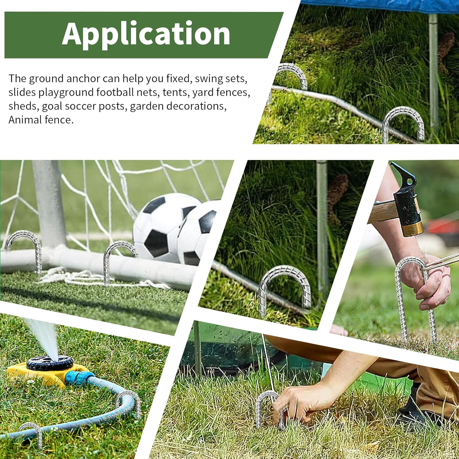 6 Pcs Rebar Ground Tent Stakes, 30CM Heavy Duty Metal Tent Pegs, Anti-Rust Galvanized Ground Anchor, Outdoor Camping Tent Stakes, Ground Anchor U Shaped Ground Nails for Garden Trampoline Swing (6) image number 4