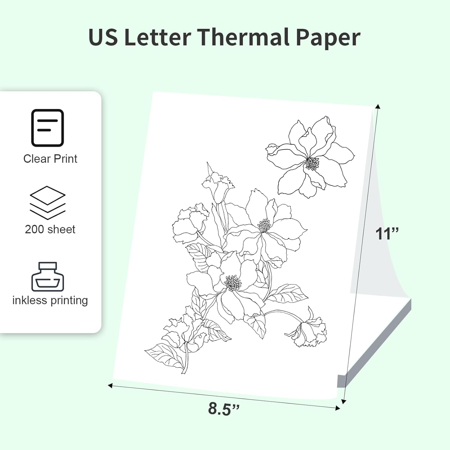 Thermal Paper 200 Sheet US Letter Size Fan Folded Printing Paper for Thermal Printer Bpf-Free Waterproof and Oil-Proof Multipurpose for Document Files Home and Office Size-216X279Mm(8.5X11Inch) image number 4