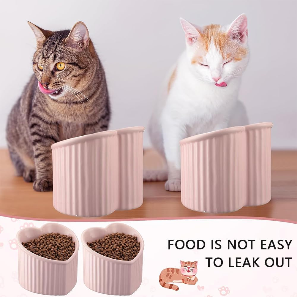 12 CM Raised Tilted Cat Bowls &ndash; 2 Pack Pink Heart-Shaped Ceramic Elevated Feeder Dishes for Small Cats & Kittens, Anti-Vomit Pet Food & Water Bowls, Spine Protection image number 6