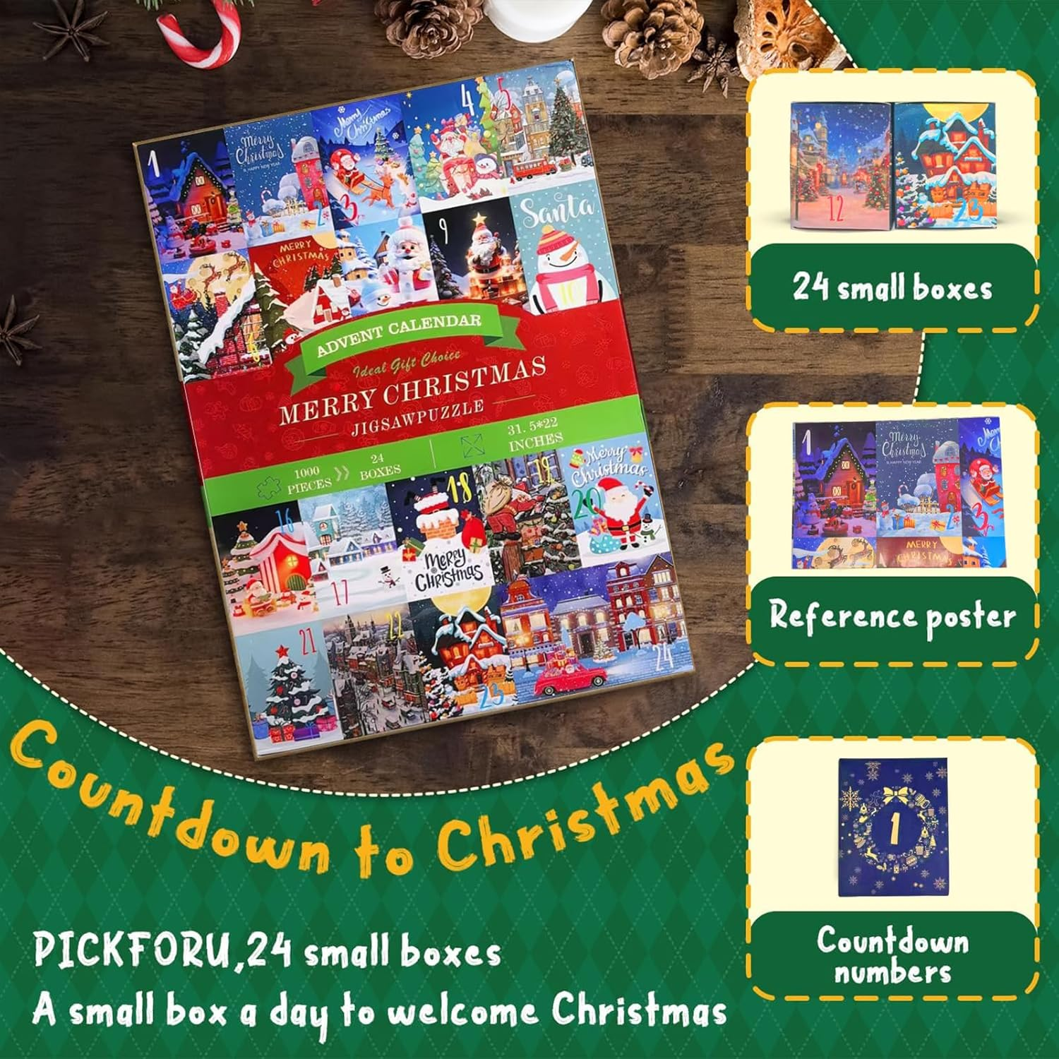 2025 Christmas Puzzles Advent Calendar for Kids Adults 1000 Pieces, Christmas Puzzle Countdown Calendar 24 Days, Xmas Jigsaw Puzzle image number 3
