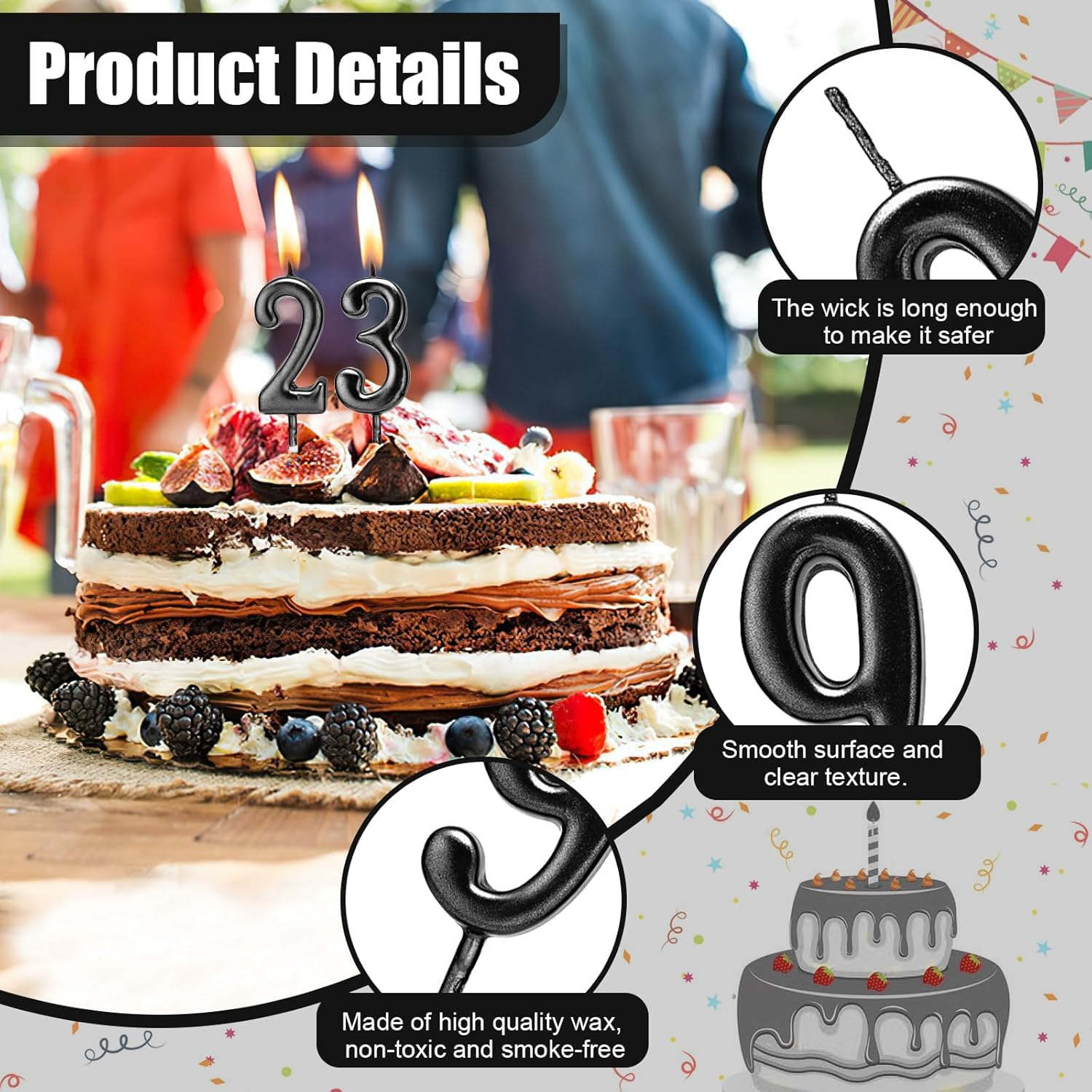 Cake Candles, 10 Pcs Birthday Number Candles, Birthday Cake Candles for Party Celebration (Black) image number 2
