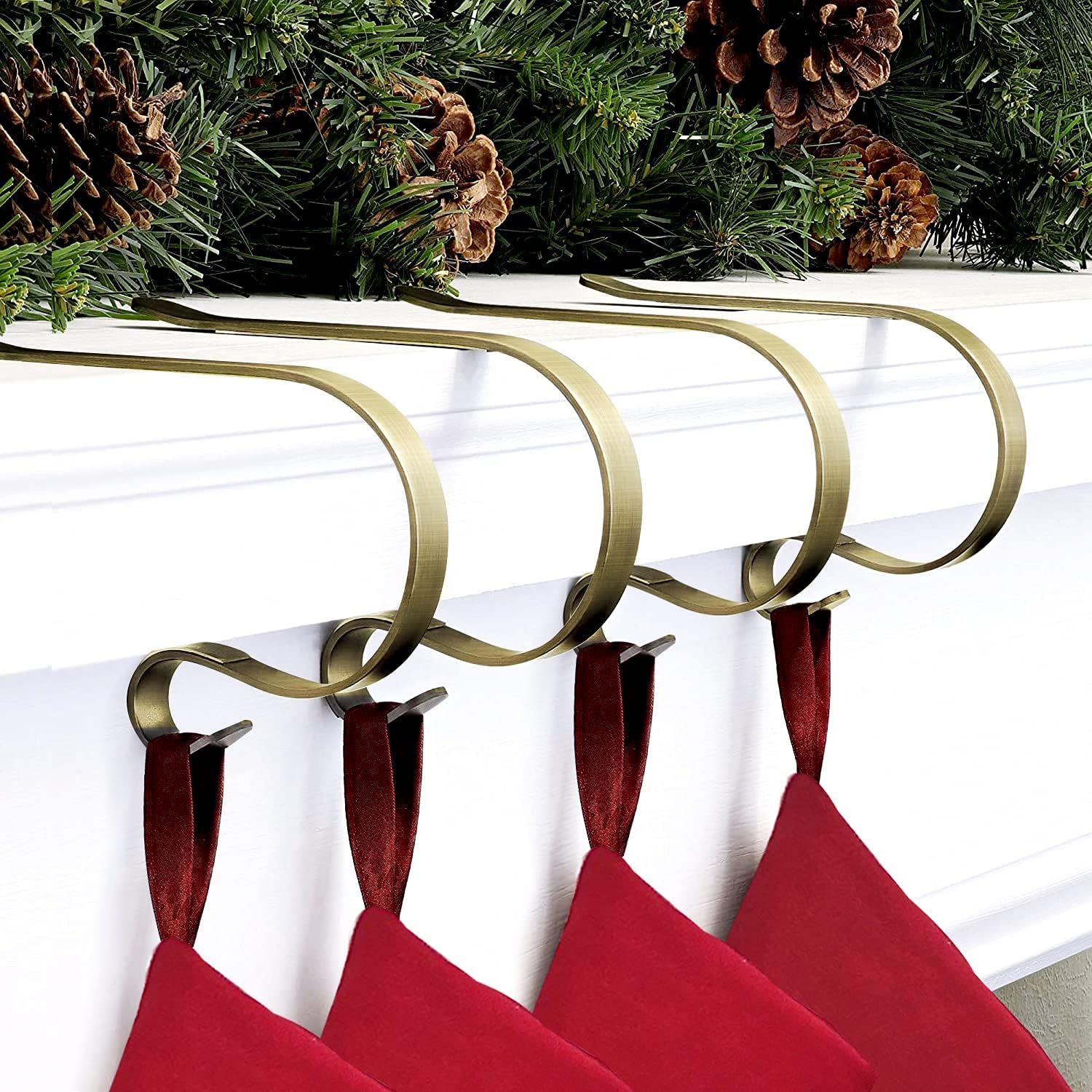 Stocking Holders for Mantle Set of 4 Christmas Stocking Hangers for Mantel Decor Hooks for Fireplace Mantle Freestanding image number 1