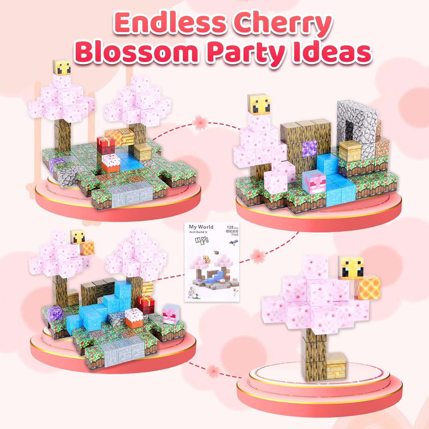 128-Piece Premium Magnetic Blocks - Sakura Party Set, STEM Learning Kids Toys, Safe and Durable Magnetic Building Blocks, Perfect Gifts for Boys Girls above 3 Years Old image number 4