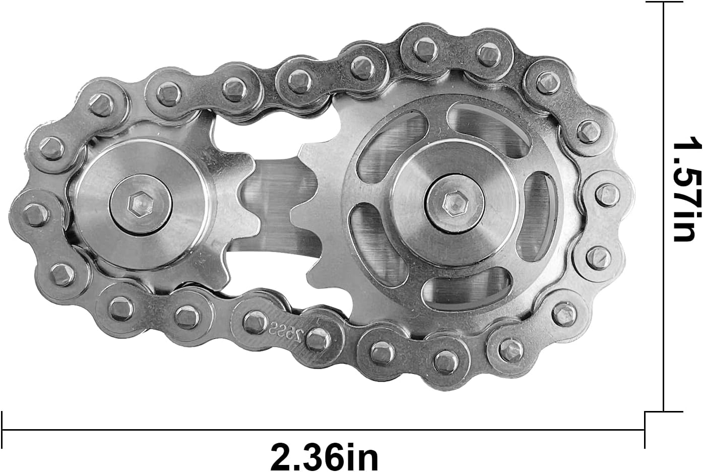 Bike Chain Gear Fidget Spinner, Metal Sprocket Chain Fidget Toy, Stress Anxiety Relief Fidget Toy, Stainless Steel Durable Mechanics W/Smooth Bearings EDC Novelty Toy (Silver) - Silver Plating Sprockets image number 2