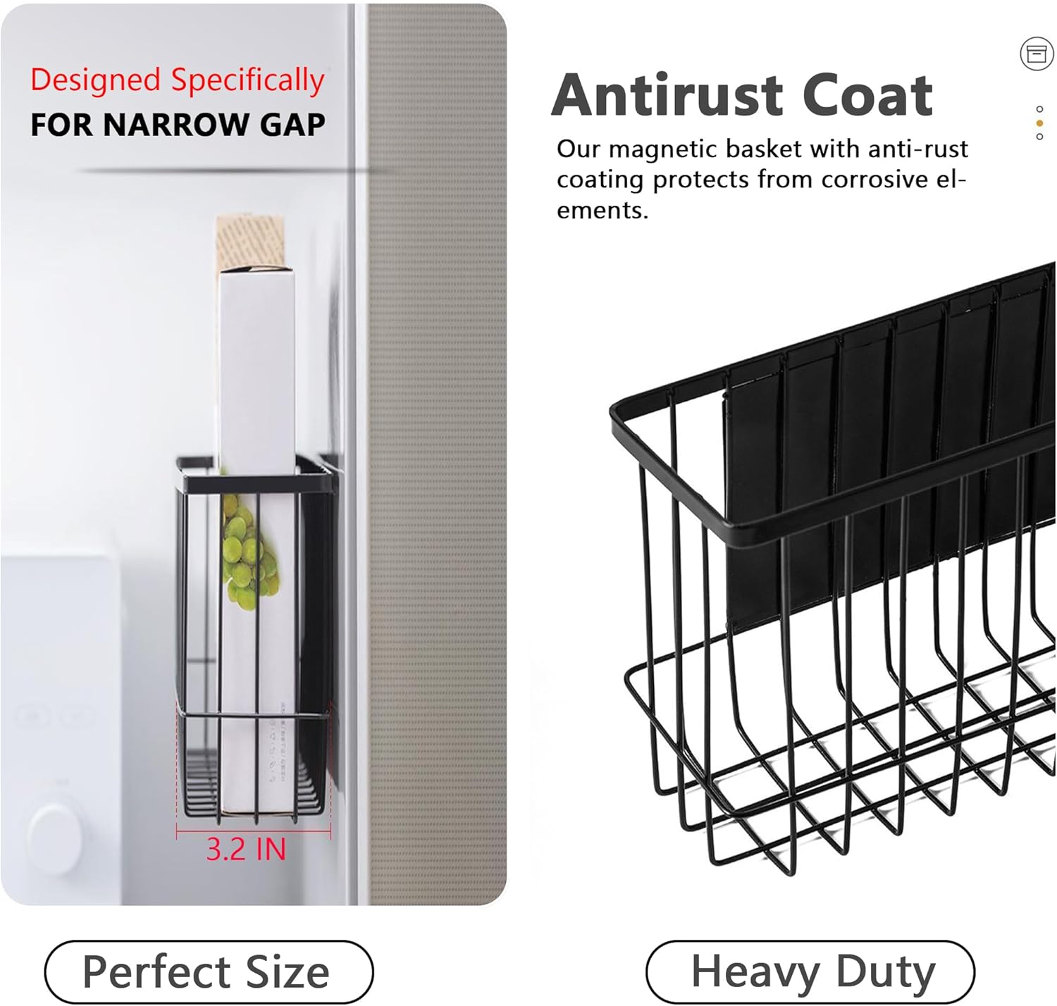 Magnetic Refrigerator Organizer Magnetic Basket Kitchen Organizer Metal Ziplock Bag Storage Organizer (Black)