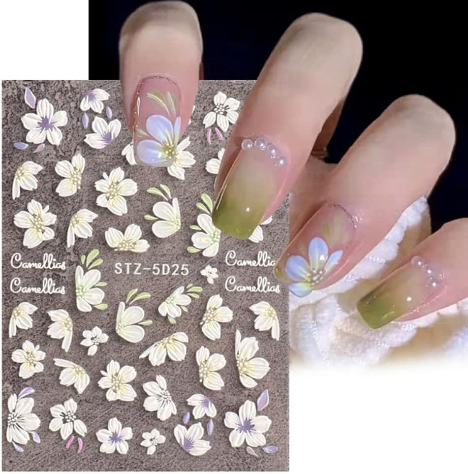 Woration Nail Art Decorations Accessories Supplies Stickers Self-Adhesive Nail Decals 5D Stereoscopic Embossed Flower Leaf Carving Design for Women Girls DIY Craft - Christmas Theme Nail Stickers 3 image number 4