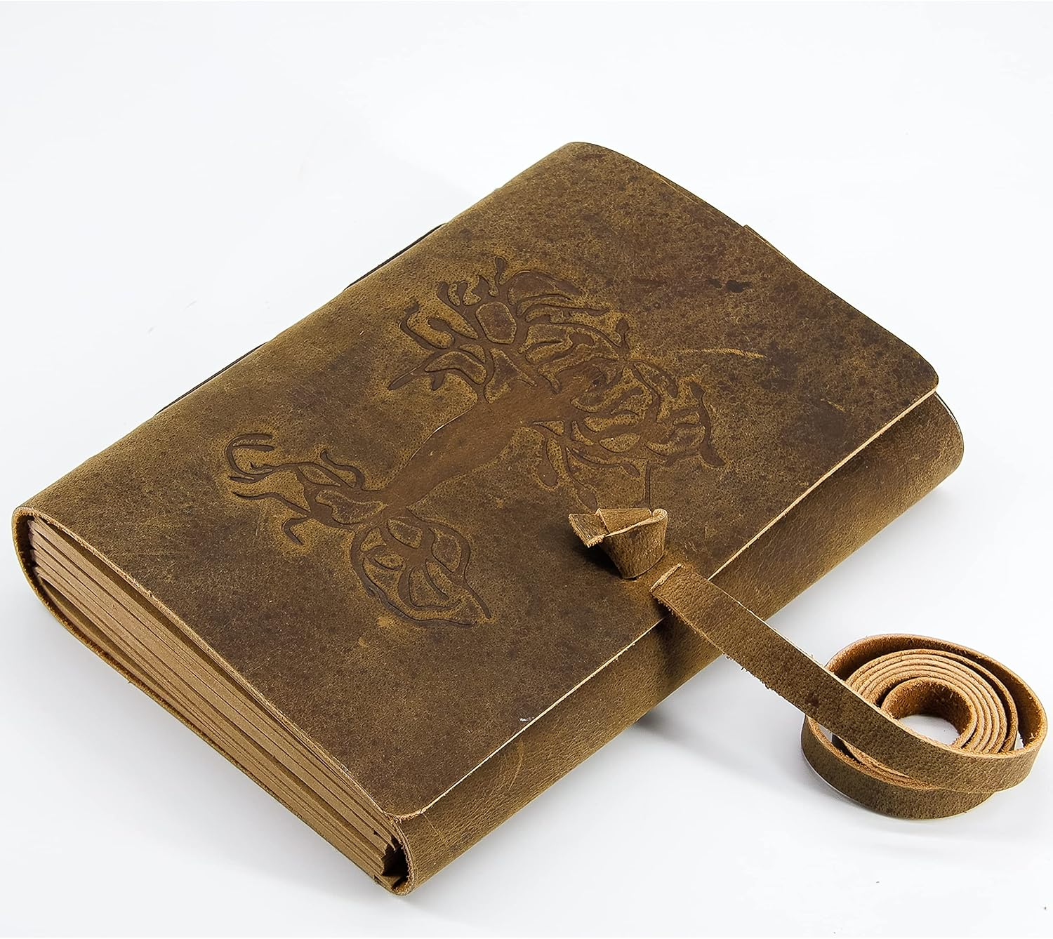 Leather Journal for Women and Men Embossed 8 X 6 Inch Handmade Lined Craft Paper Mother Earth Notebook Writing Notepad Book of Shadows Journal image number 2