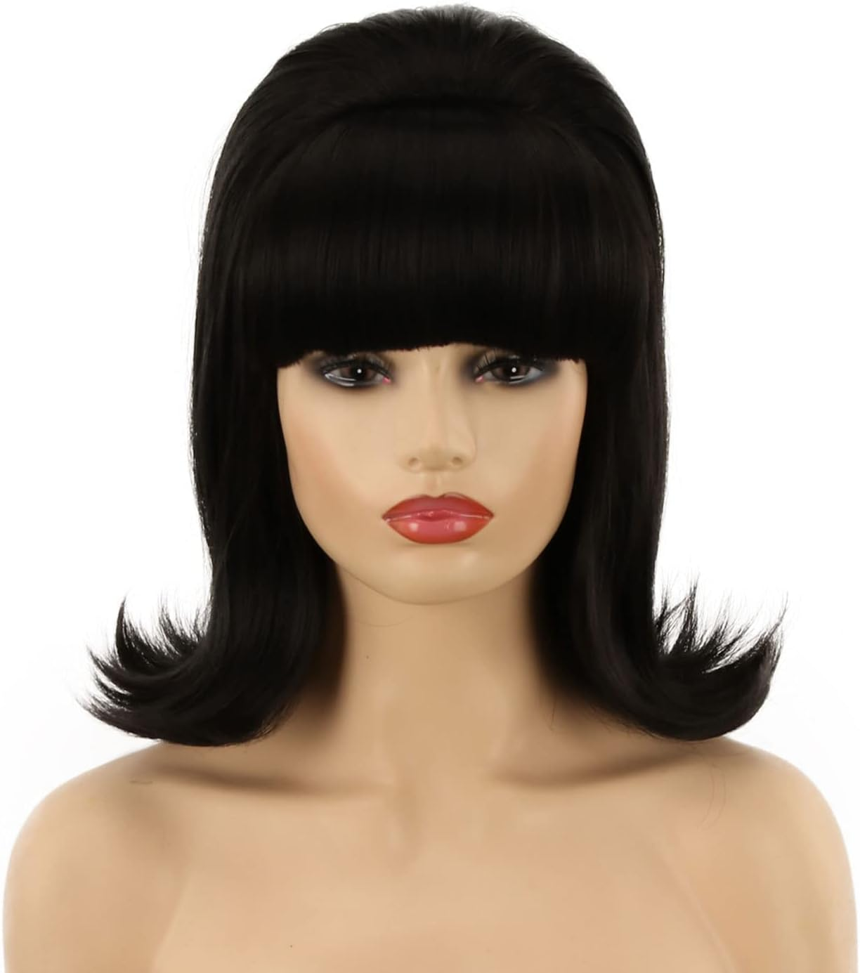 QACCF Black Updo Wig 70S Pinup Pelucas 60S Beehive Style Vintage Look Halloween Costume Women Wig Wtih Bang (Black)