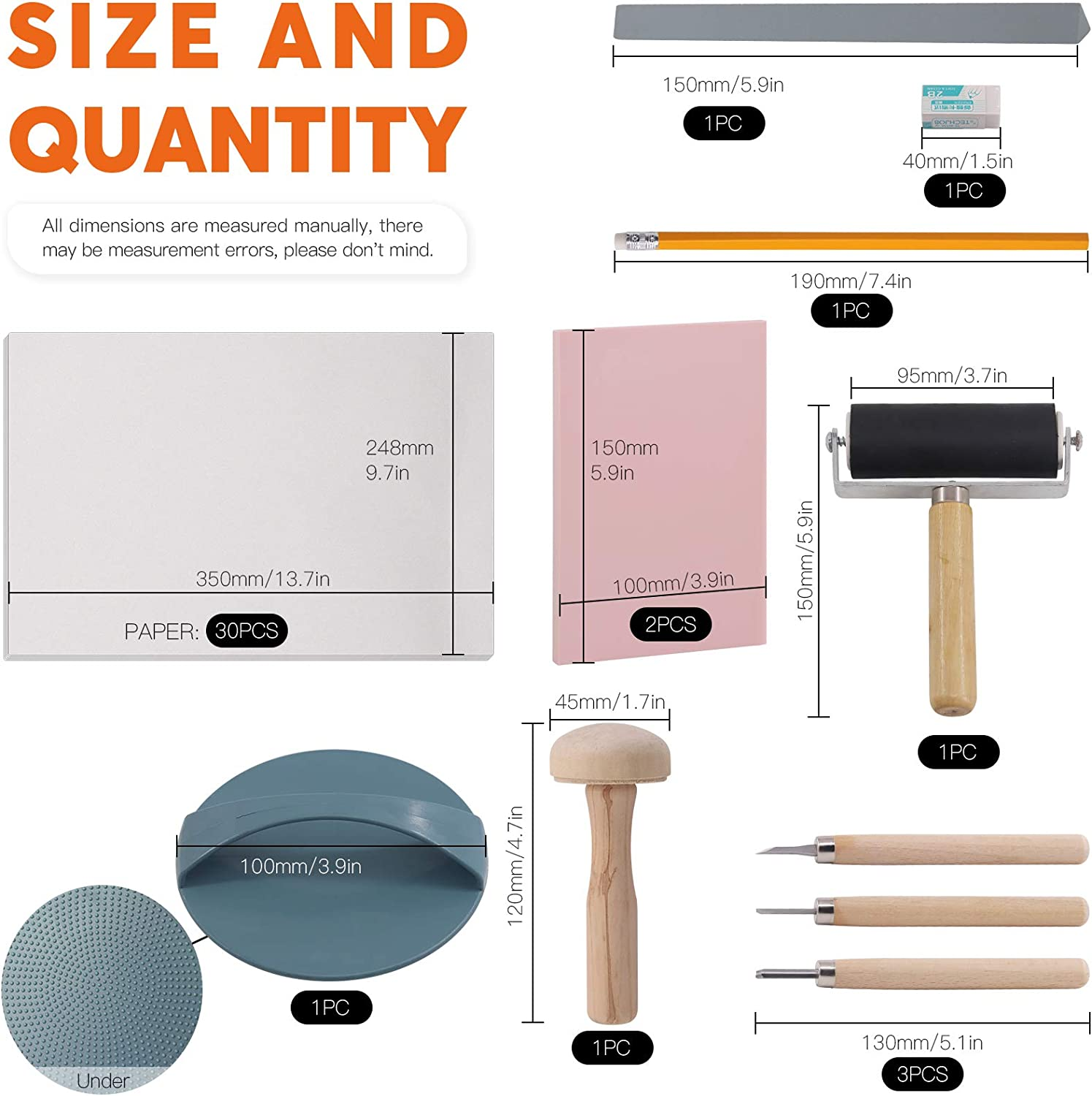 42Pcs Rubber Stamp Making Kit, Printing Starter Tool Kit with Carving Knives,Rubber Carving Blocks,Ink Brayer Roller,Tracing Paper and More for Printmaking, Sculpting, Stamping image number 5