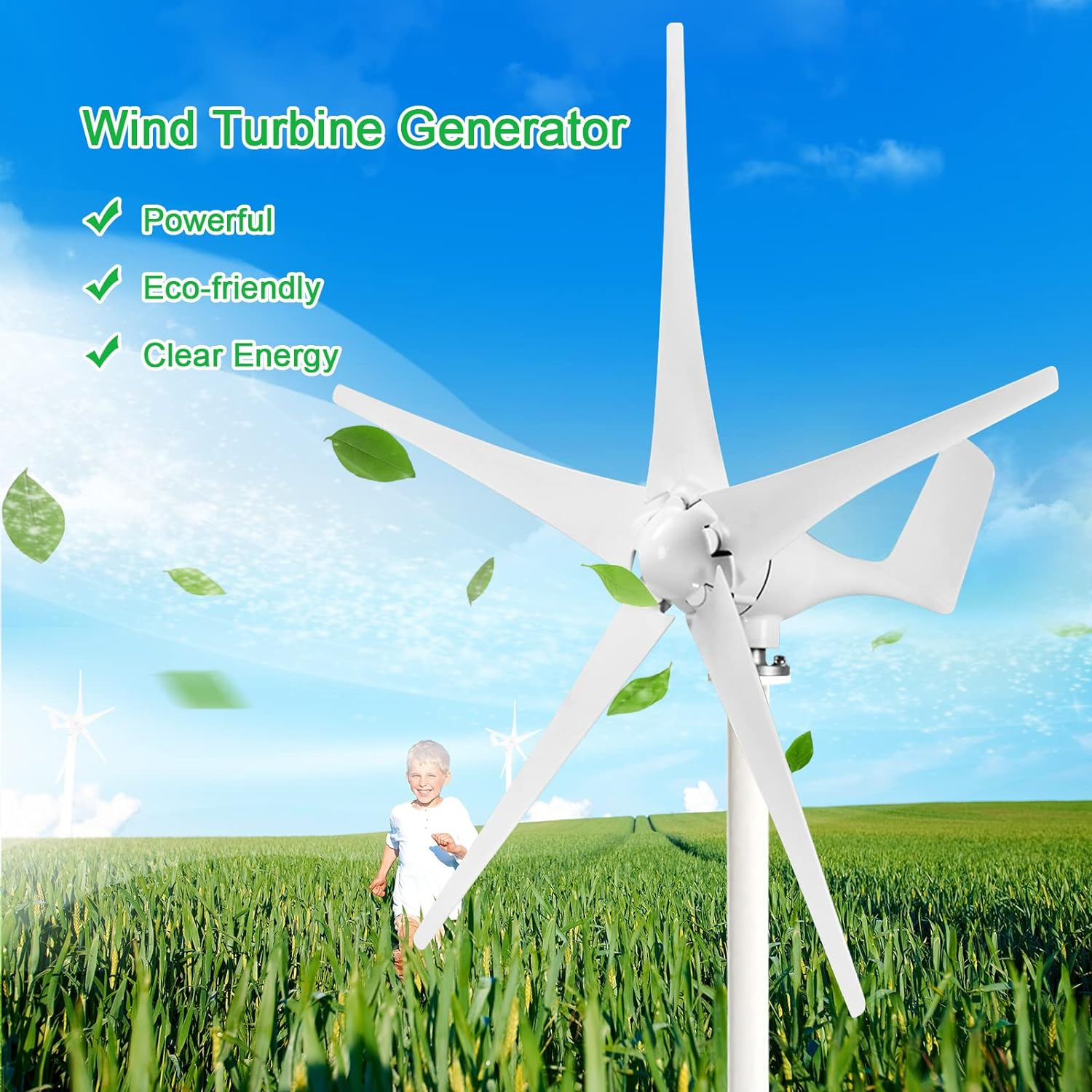 12V 1200W Wind Generator with Charger Controller - 5 Blades S-Type Minitype Wind Turbine Kit for Clear Energy - Windmill for Home, Highways, Boats - White image number 5