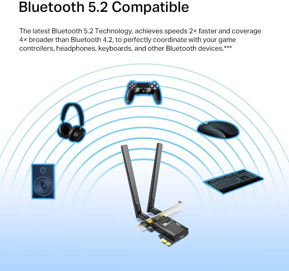 Tp-Link AX3000 Dual-Band Wi-Fi 6 Bluetooth 5.2 Pcie Adapter with Two Antennas, Specialized Heatsink, 1024-QAM, Ultra-Low Latency, Intel&reg; Wi-Fi 6 Chipset, Supports Windows 10/11(64Bit) (Archer TX55E) (UK Version) image number 2