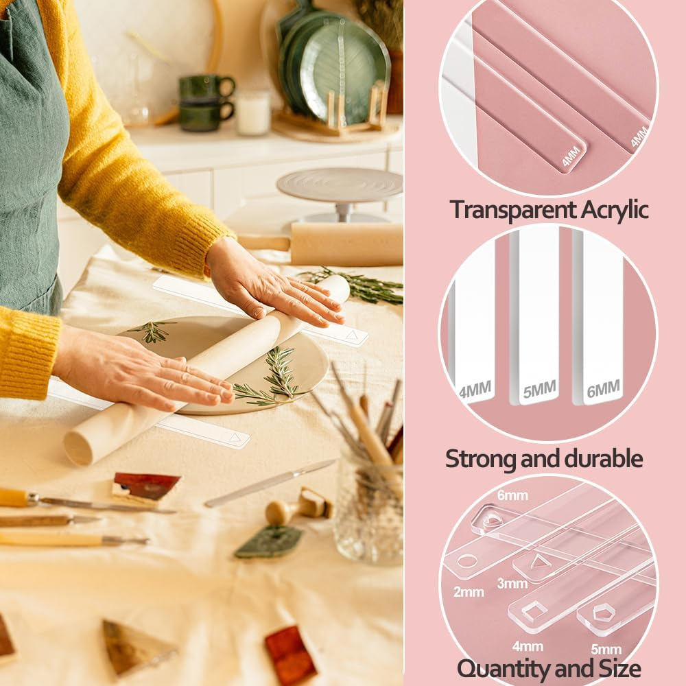 5-Pair Polymer Clay Rolling Pin Guides - 2/3/4/5/6Mm Depth Guide for Dough Thickness image number 3