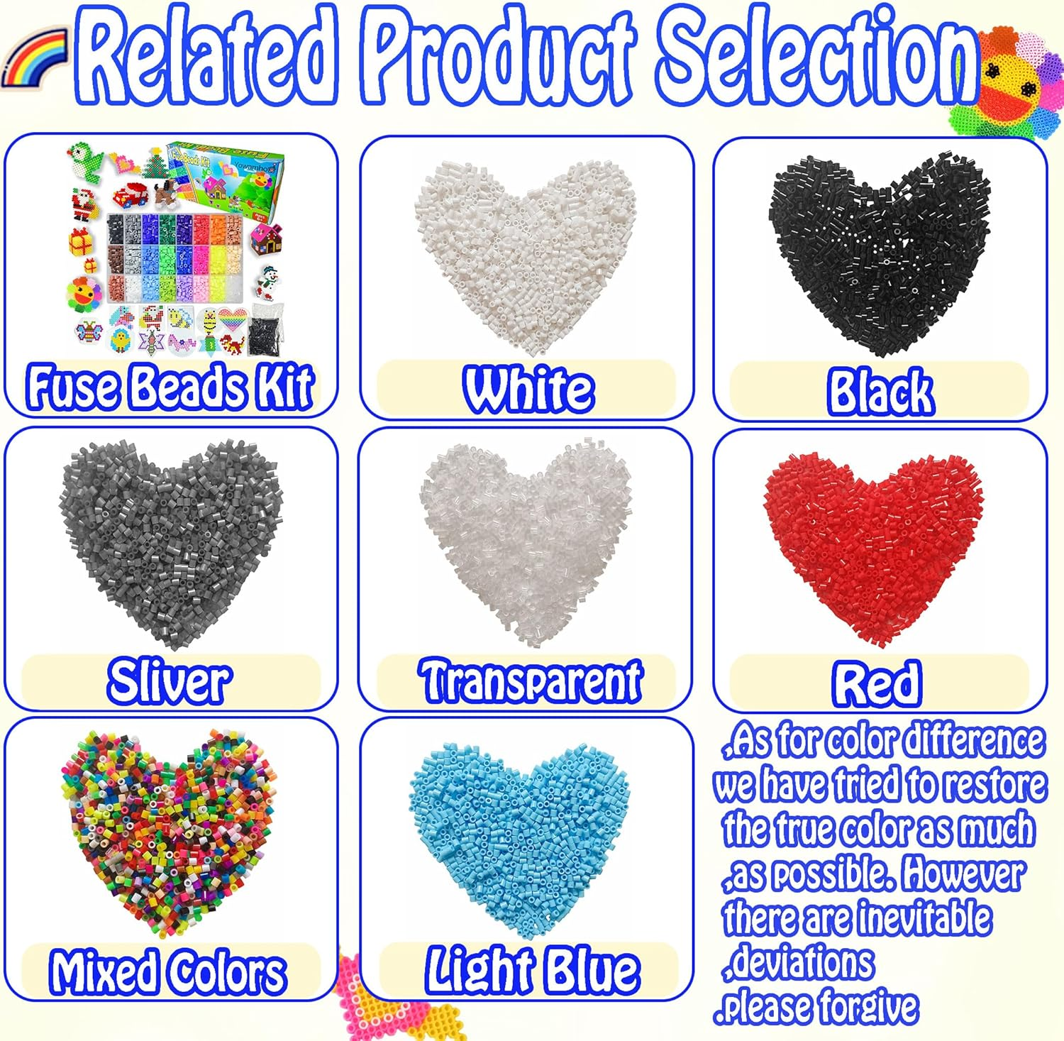 Yowamho 7Pcs 5Mm Fuse Bead Board - 7Pcs Patterns, Squares Can Be Pieced Together, Fuse Beads Pegboards Is Suitable for DIY Crafts. image number 1