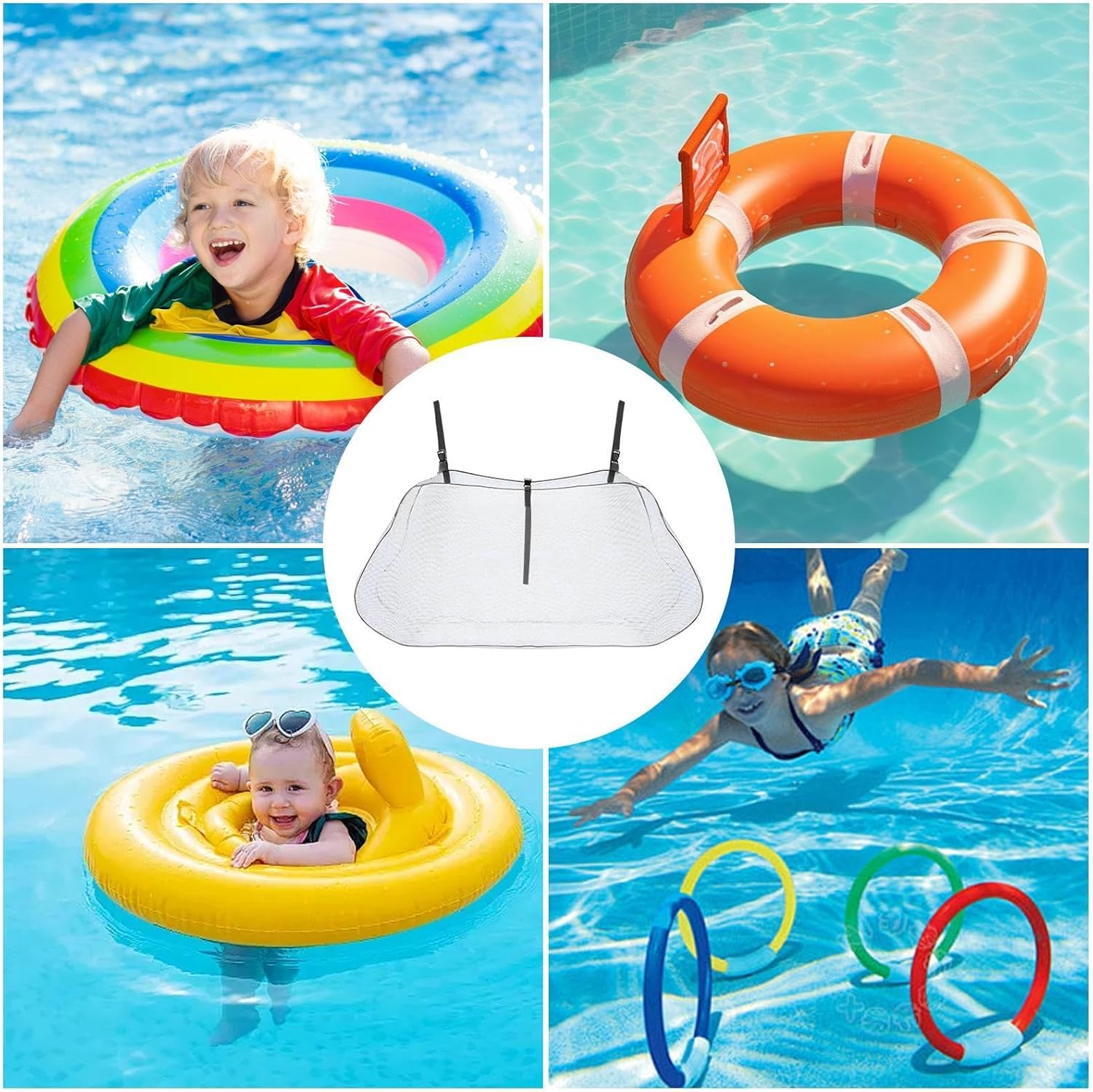 Pool Float Toy Storage Mesh Bag | Swimming Pool Storage Organizer - Large Capacity Adjustable Poolside Pouch, Fence Net Holder for Inflatables image number 5