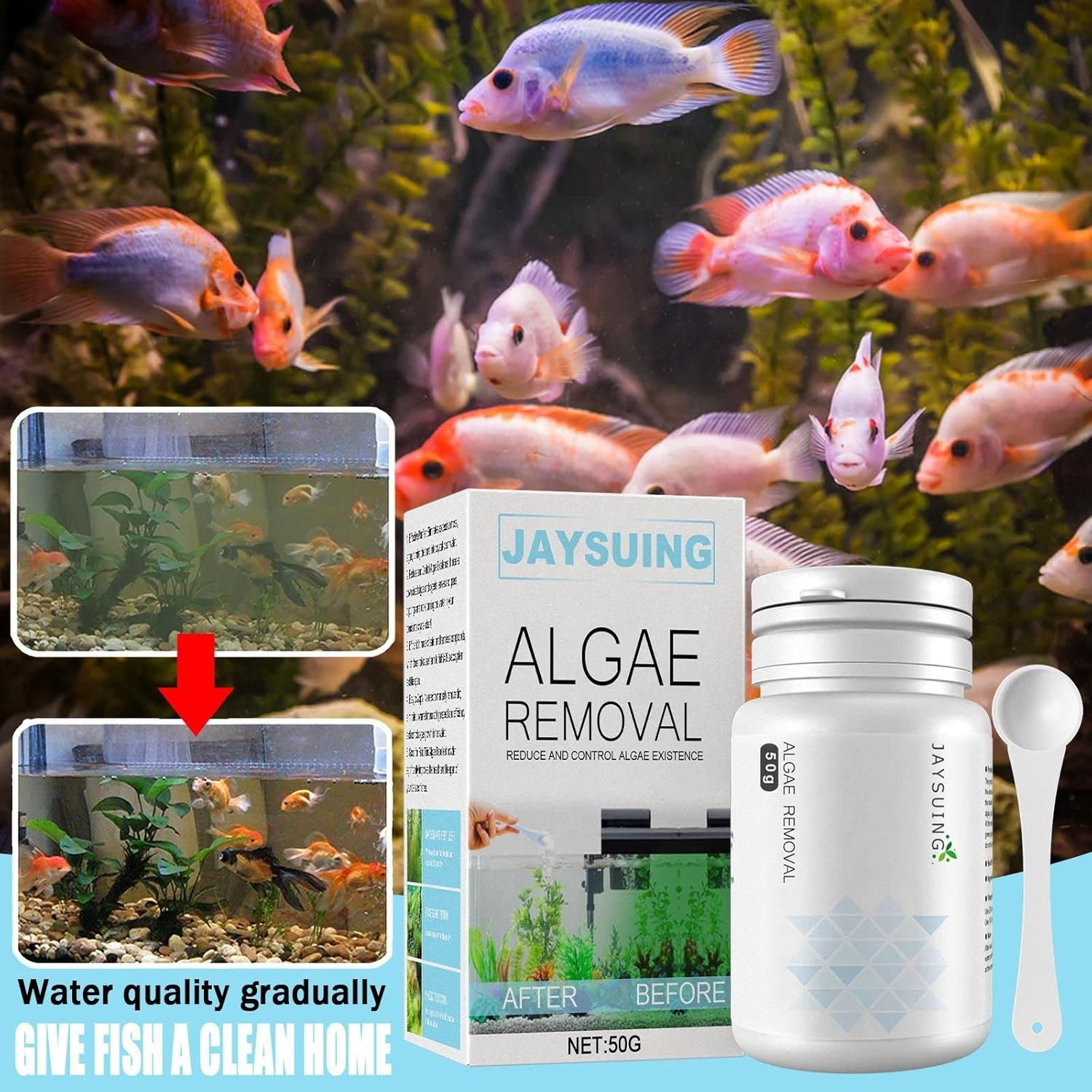 Algal Removal Tablet，Tank Moss Remover Aquarium， Fish Tank Cleaning Agent ，Aquarium Supplies for Fish Tank Algae Removal and Water Purification image number 4