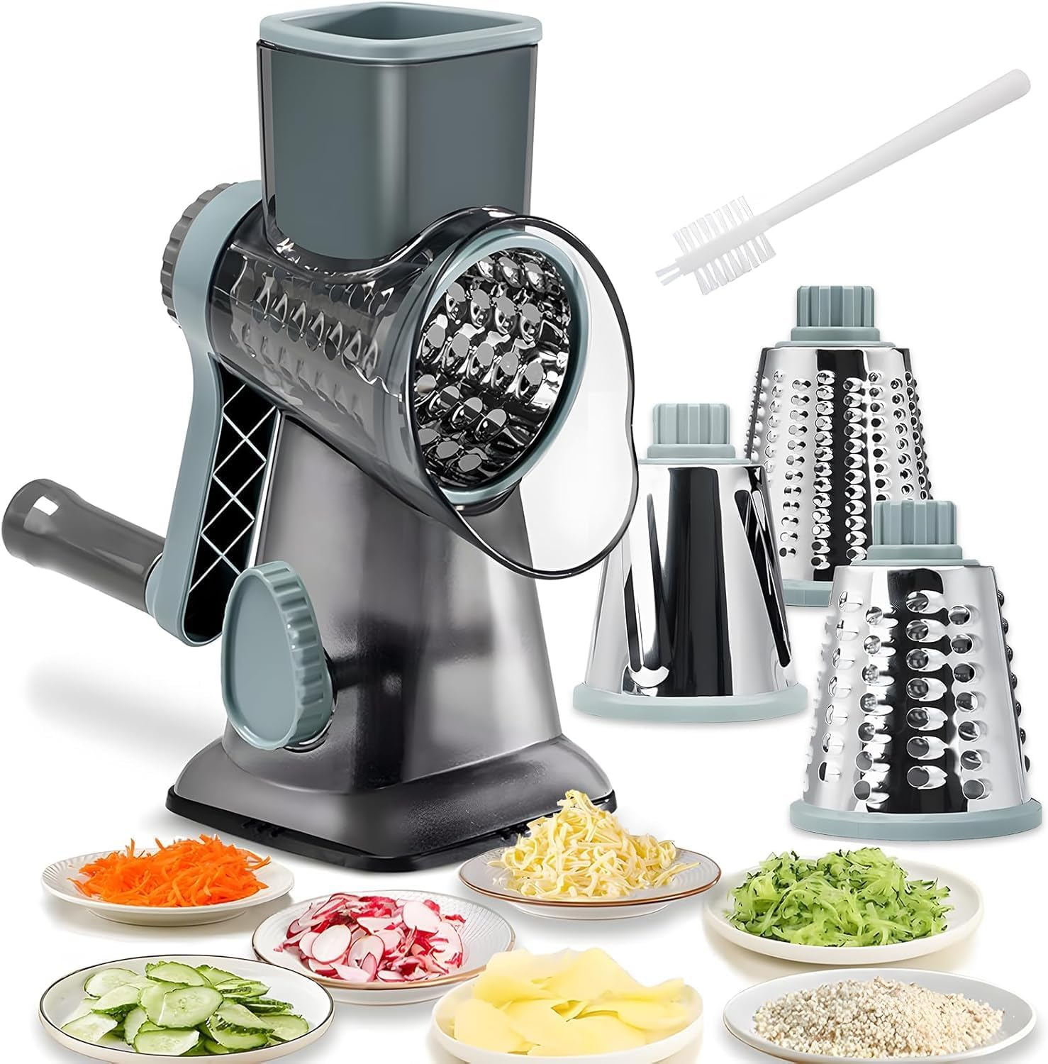 Rotary Cheese Grater with Handle,And Vegetable Shredder for Kitchen,Blades for Shredding, Grating, Slicing,Vegetable Shredder with Suction Base and Cleaning Brush image number 3