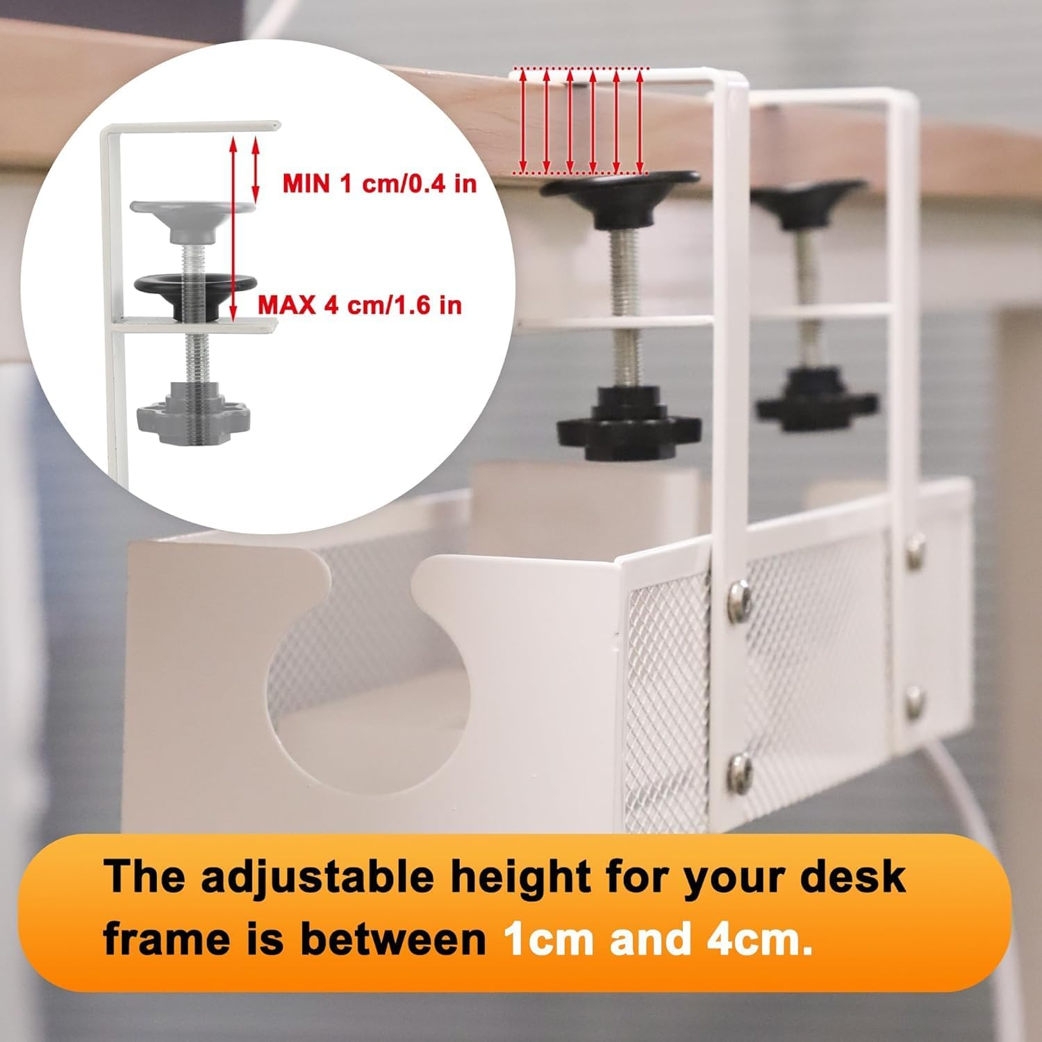 Under Desk Cable Management Tray No Drill Cable Management Box with Clamp for Wire Organizer under Table Wire Management Tray Cord Organizer Rack Basket for Office & Home Standing Desk White image number 5