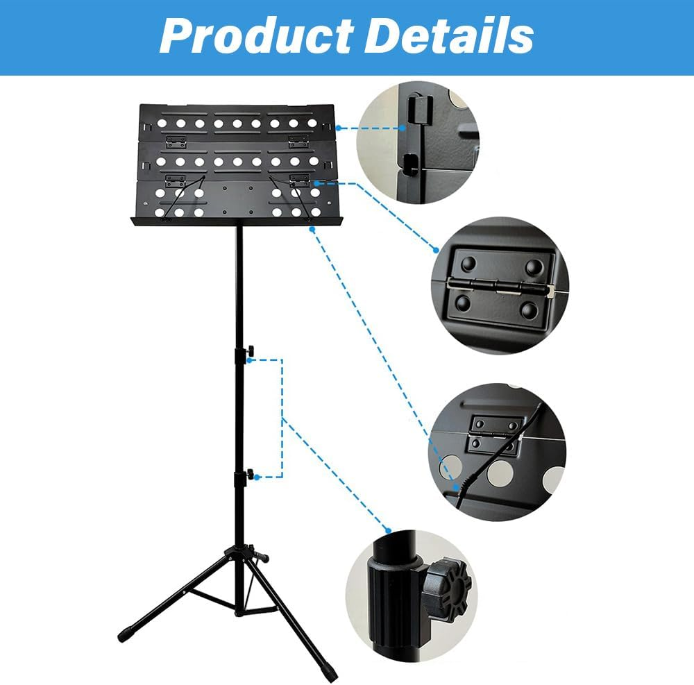 Foldable Music Stand, Portable Metal with Carrying Case, Thickened and Stable with Adjustable Height, Suitable for Travel, Band, Instrument Performance, Lyrics Bookshelf, Black. image number 2