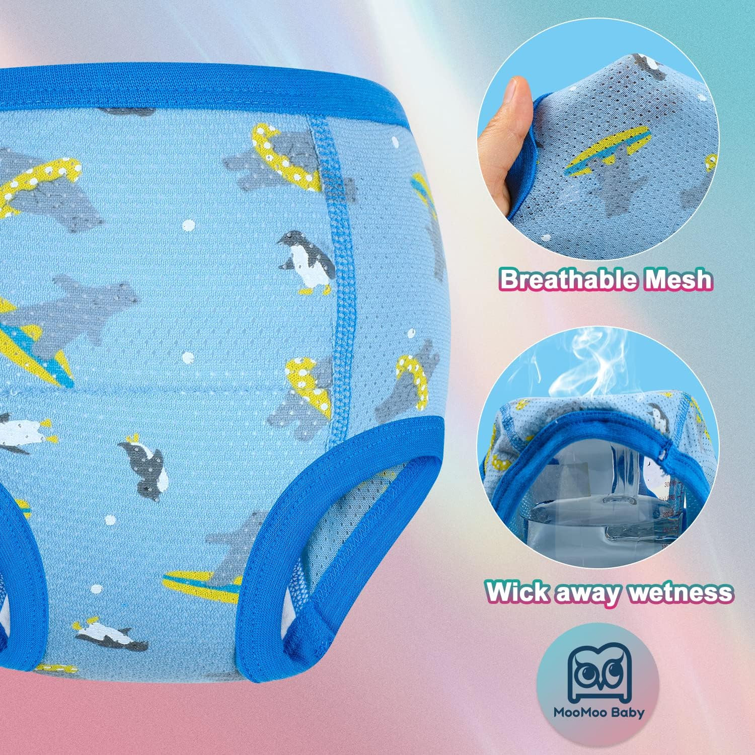 Moomoo Baby Breathable Potty Training Underwear 6 Packs Absorbent Toddler Training Pants for Boys and Girls Cotton 2T-7T image number 4