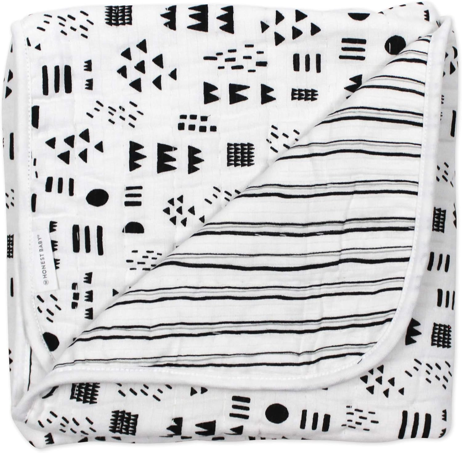Honestbaby Quilted Baby Blankets Reversible Organic Cotton for Infant Boys, Girls, Unisex, Pattern Play/Sketchy Stripe, One Size