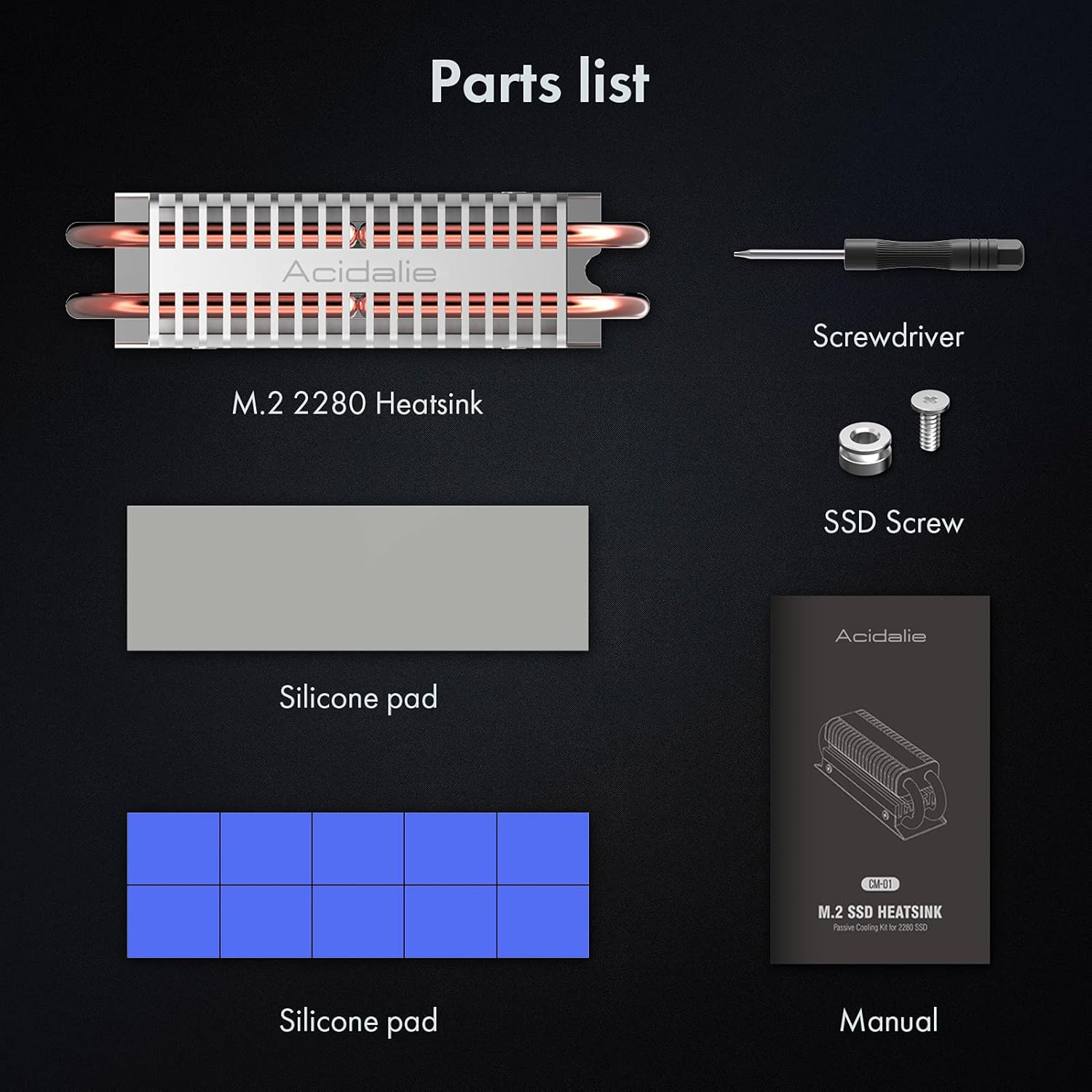M.2 2280 SSD Heatsink, Double - Aluminum Heat Sink for PCIE M.2 NVME SSD or SATA M.2 SSD with Silicone Thermal Pad image number 1